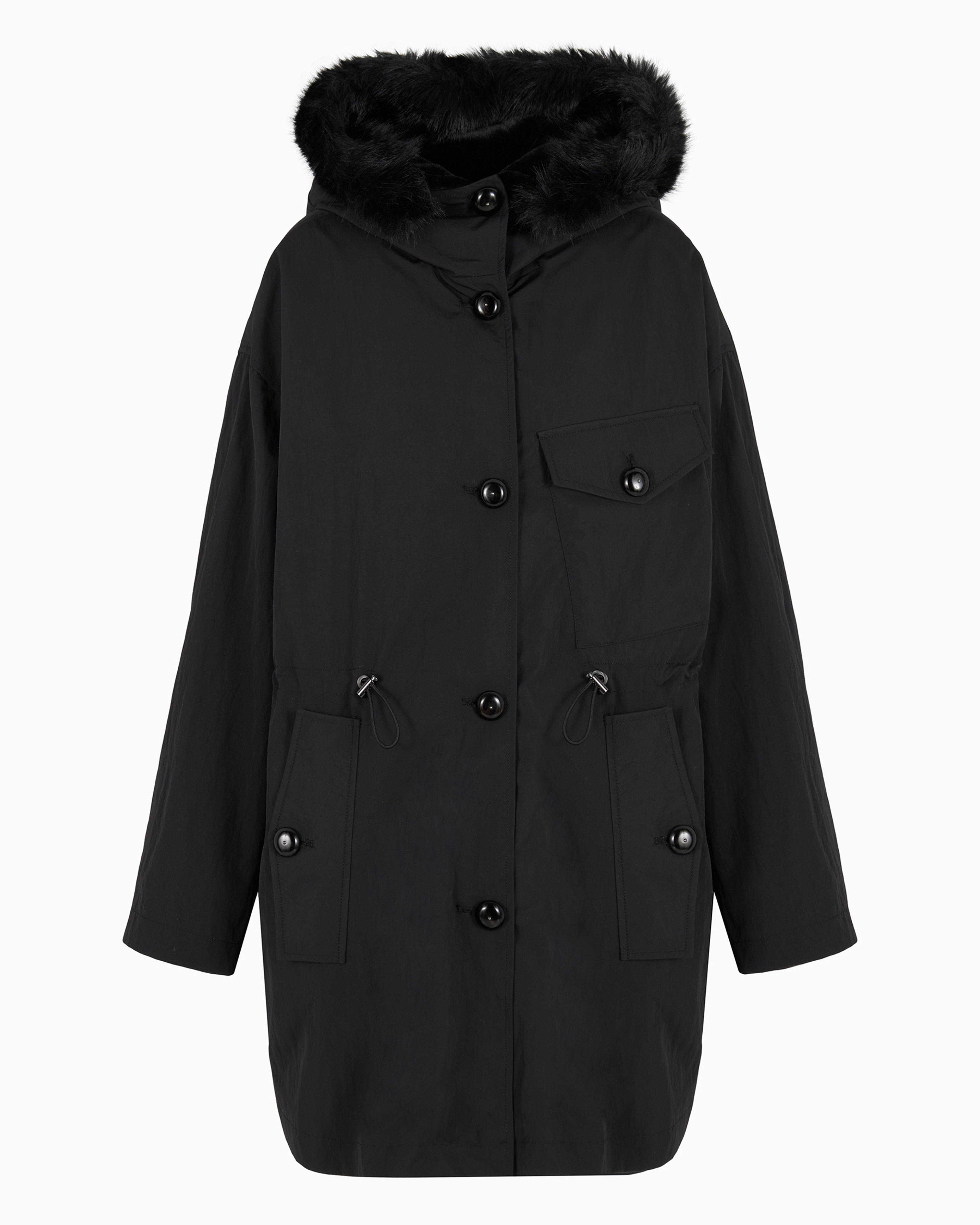 Emporio Armani Official Store Parka Aus Wasserabweisendem Nylon Mit Innenliegender Weste In Fell-optik In Schwarz