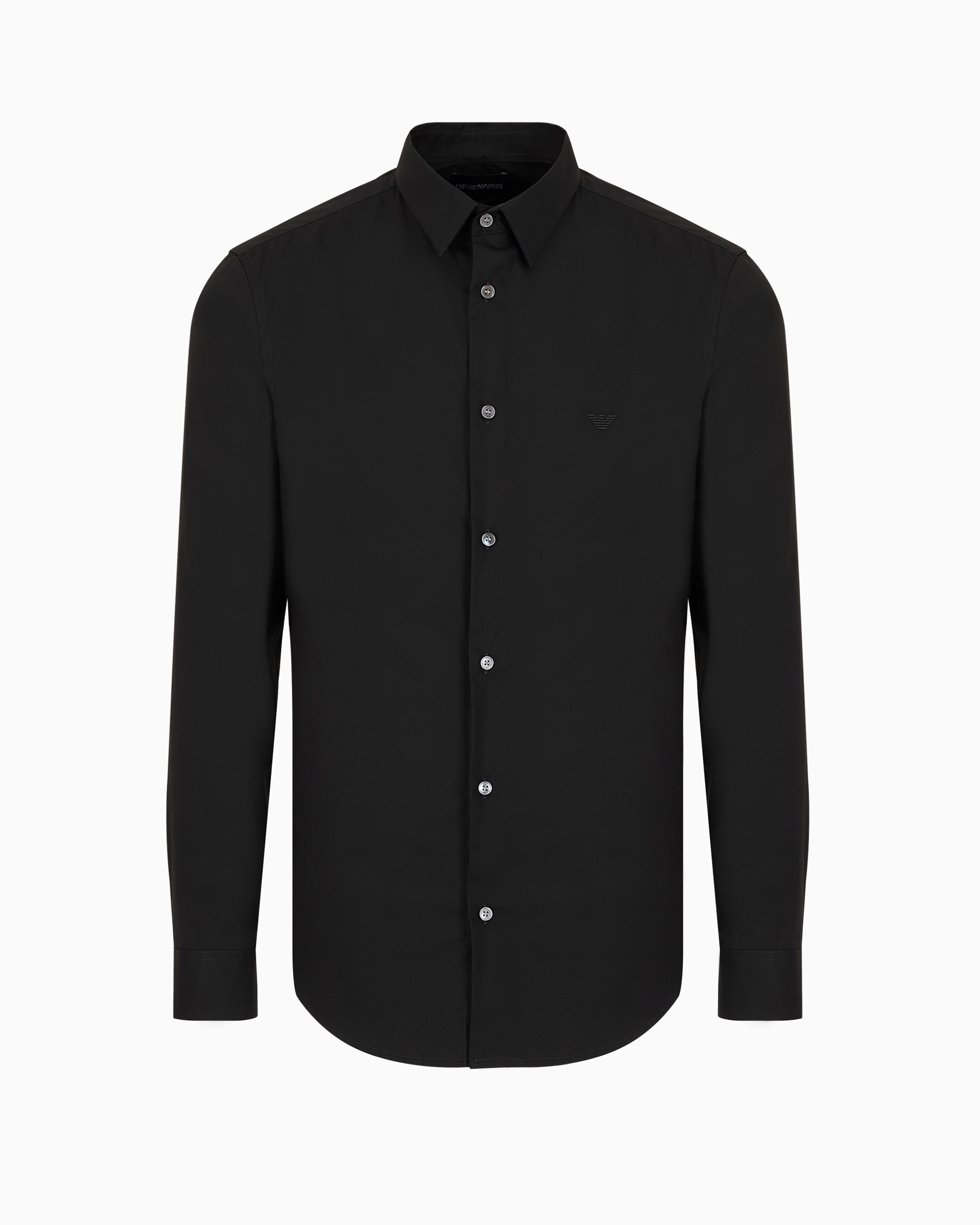 Emporio Armani Stretch Nylon-blend Shirt With Embroidered Eagle In Black