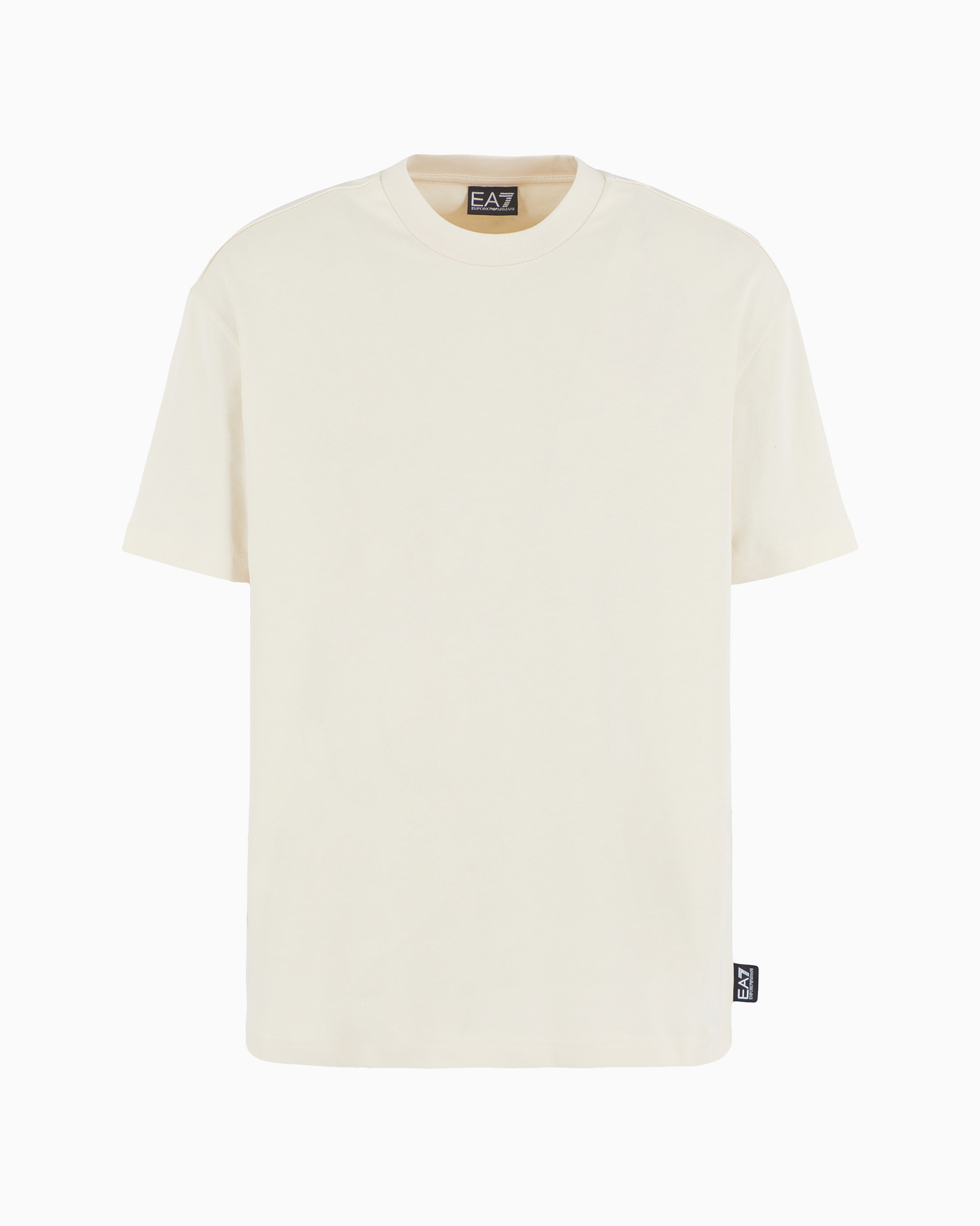 Shop Ea7 Asv Logo Series Unisex Organic-cotton Crew-neck T-shirt In Beige