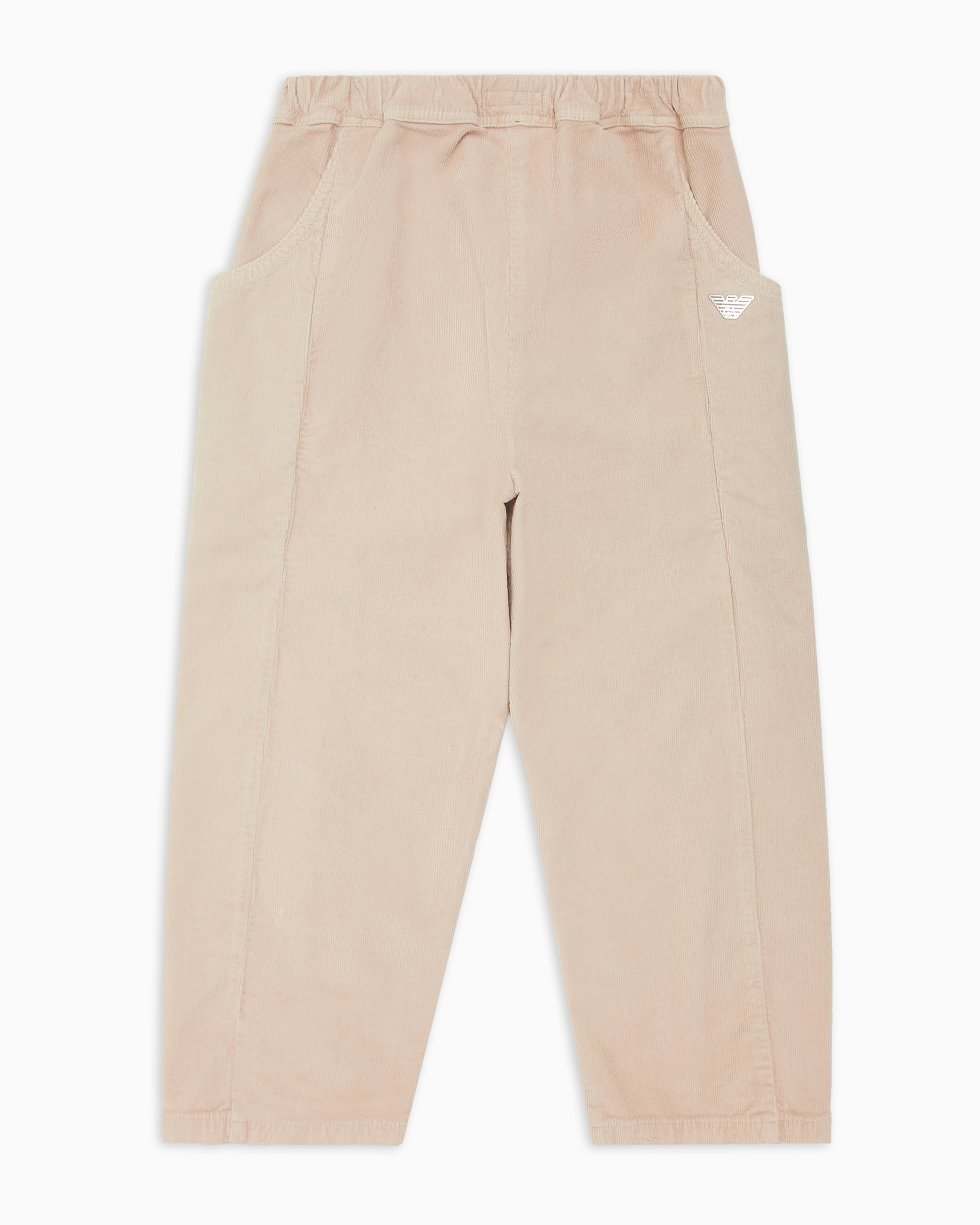 Shop Emporio Armani Corduroy Trousers With Elasticated Waist In Beige