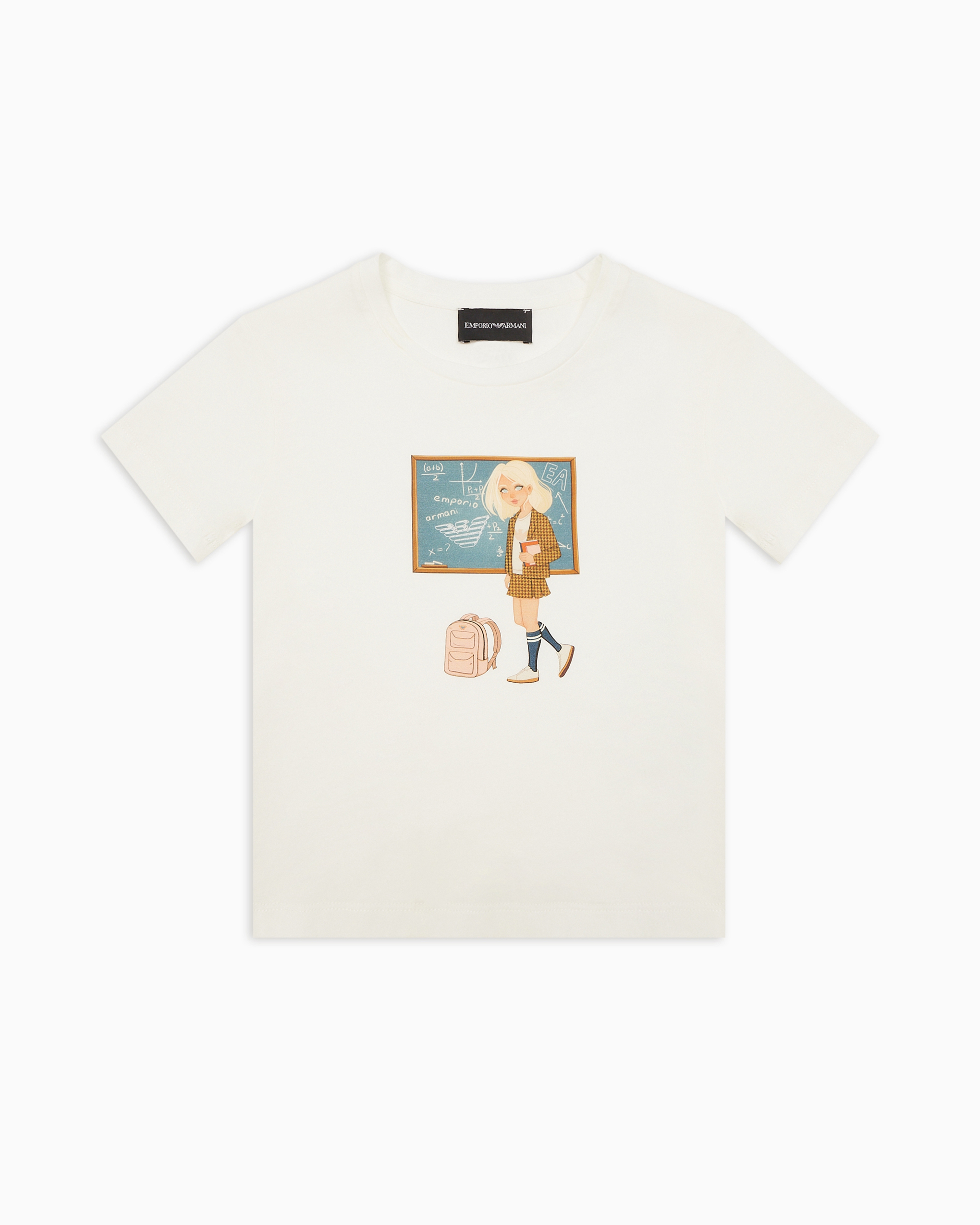 Emporio Armani Asv Jersey T-shirts With Feminine Print In Blanc