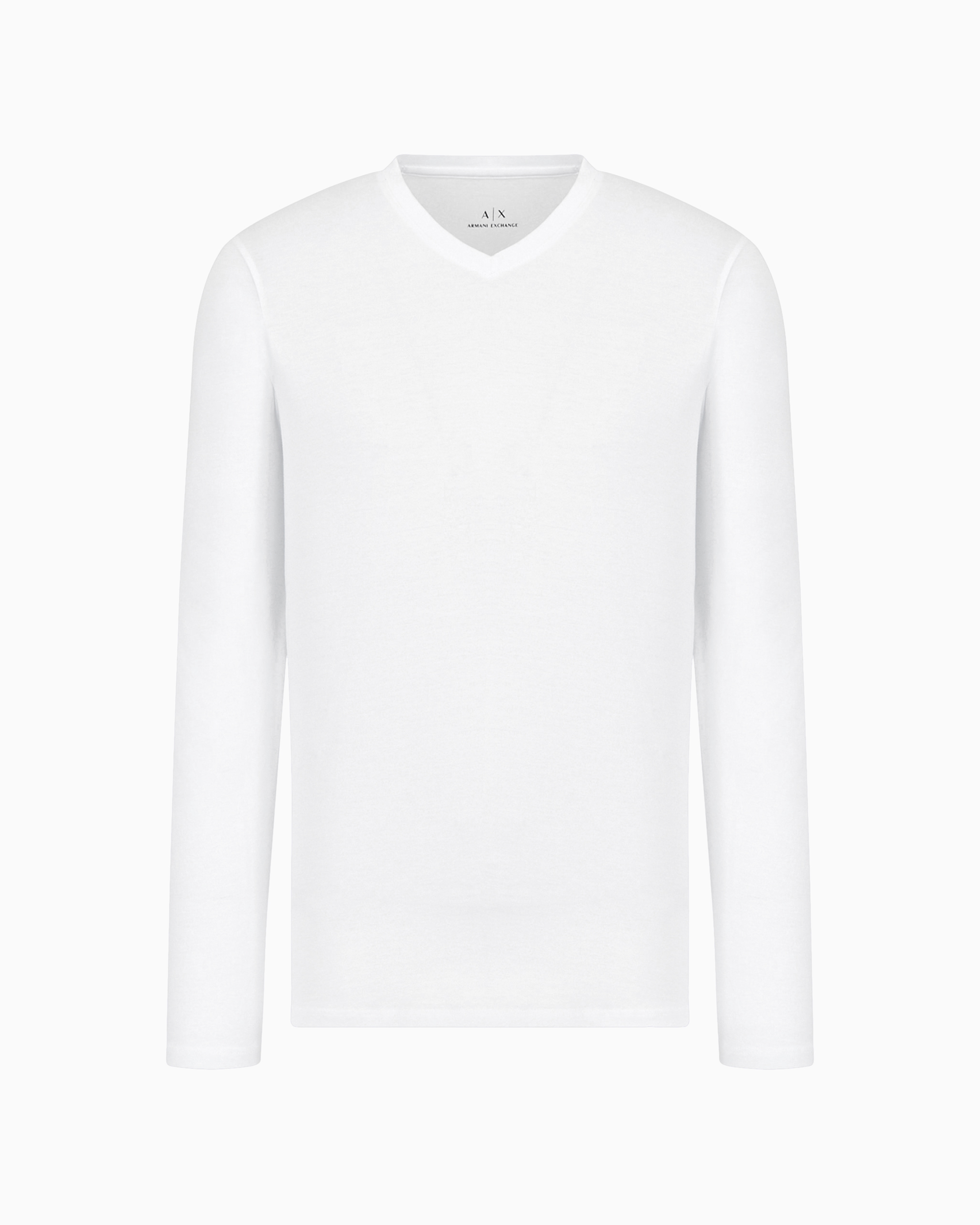 Armani Exchange White Pima Cotton Long Sleeve V-Neck T-Shirt Small