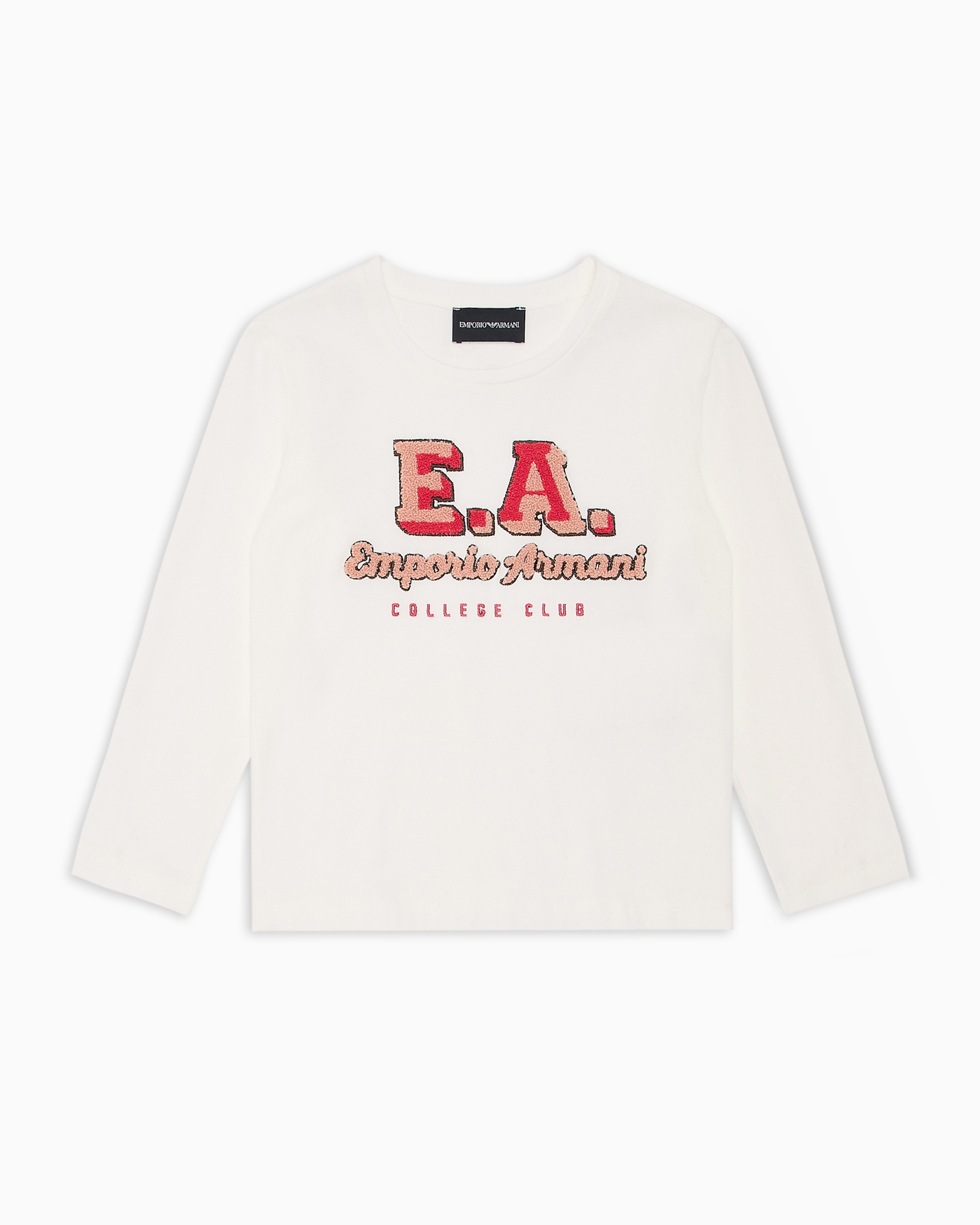 Emporio Armani Asv Jersey Jumper With Oversized Patch Logo In Teddy Effect In Blanc