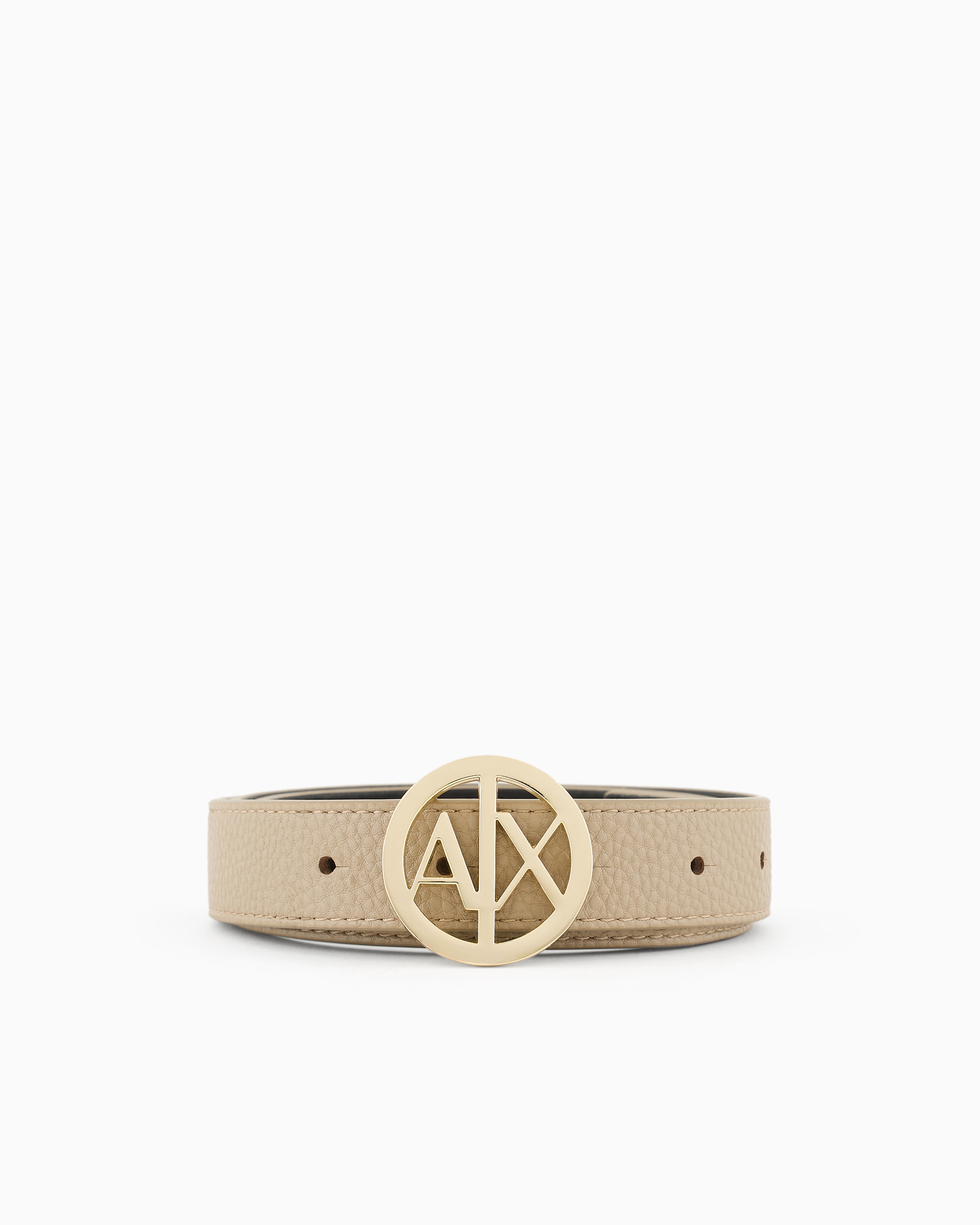 Shop Armani Exchange Logo Buckle Belt In Beige