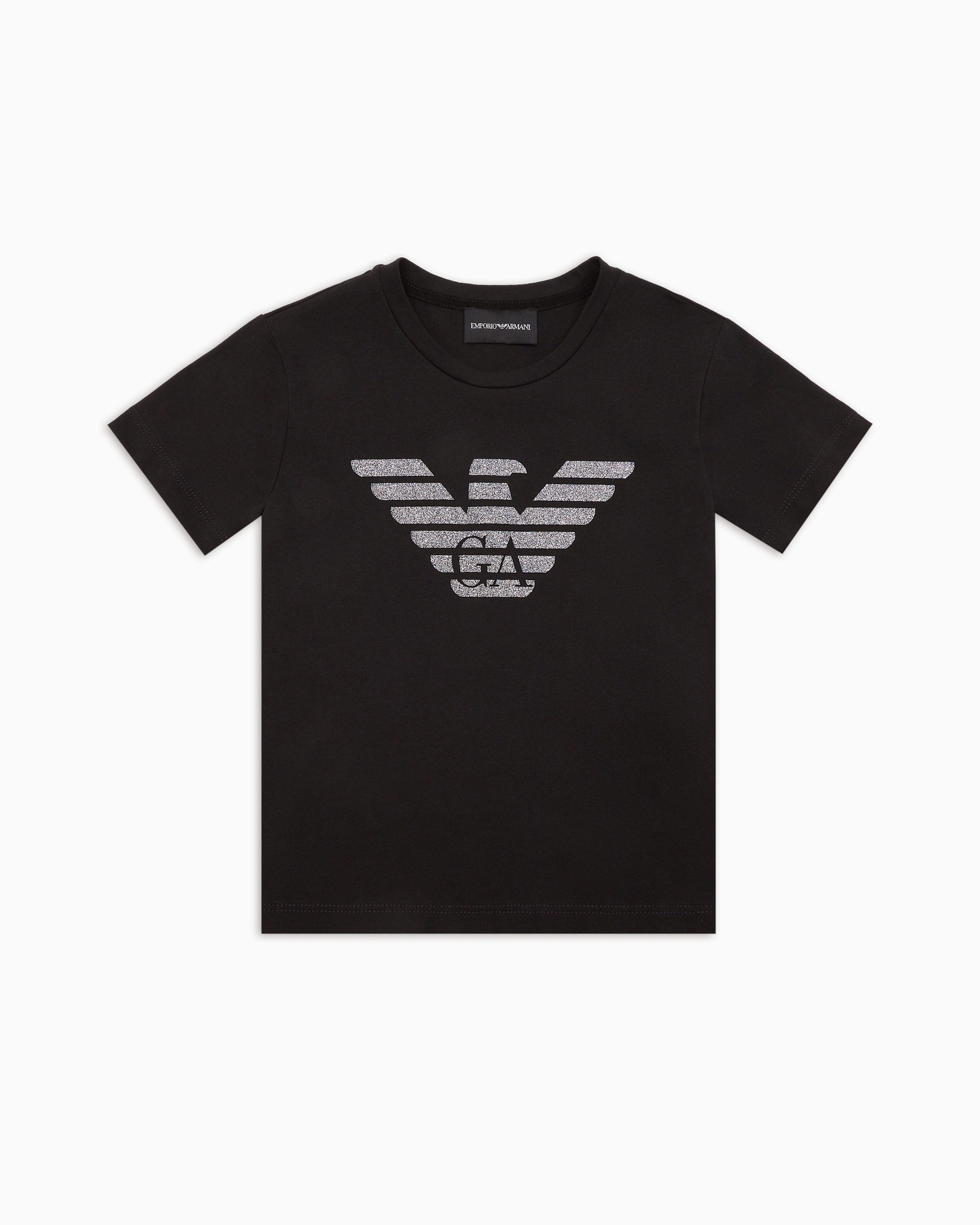 Emporio Armani Asv Jersey T-shirt With Glitter Eagle In Black