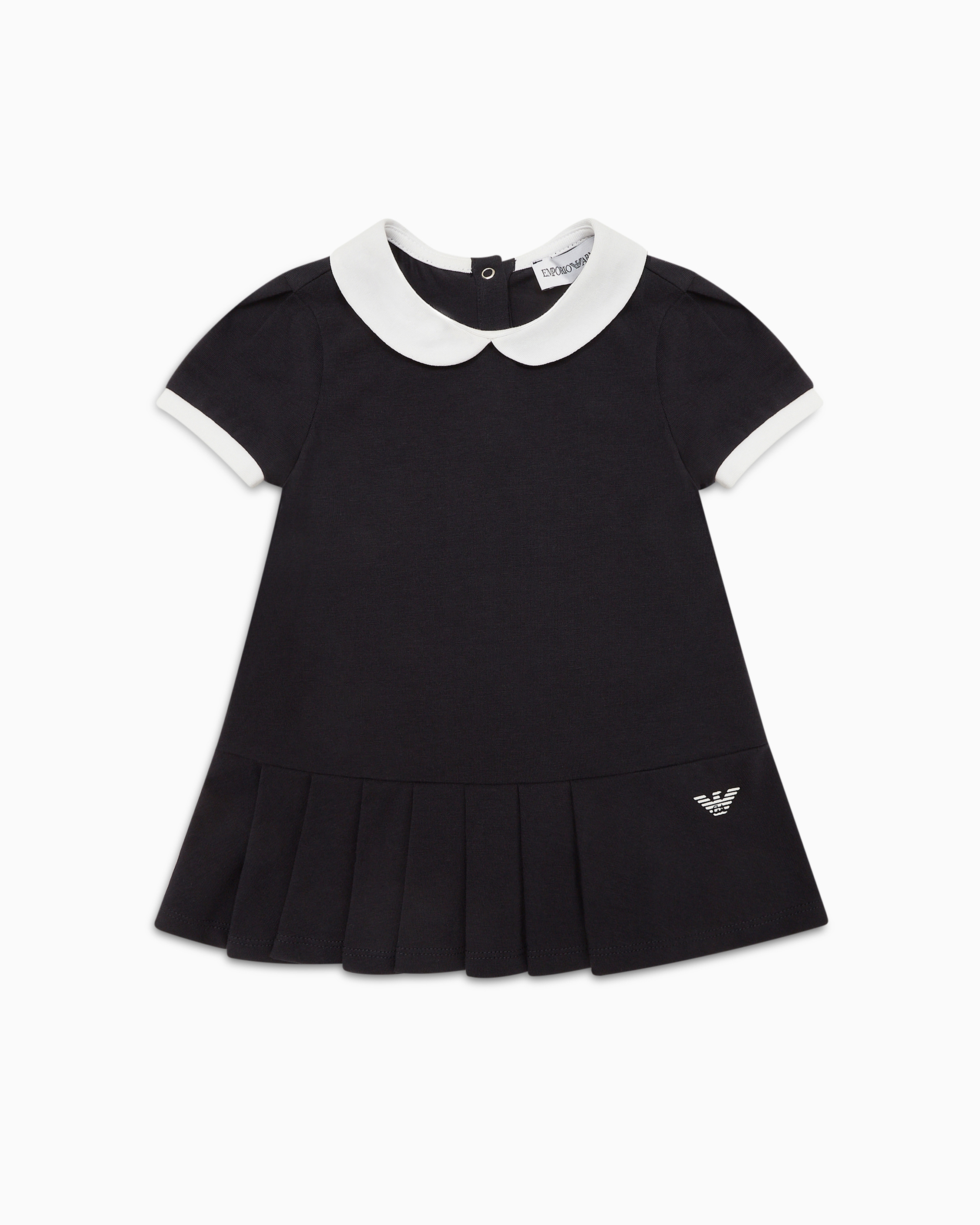 Emporio Armani Official Store Jersey Dress With Peter Pan Collar And Pleated Skirt In Navy Blue