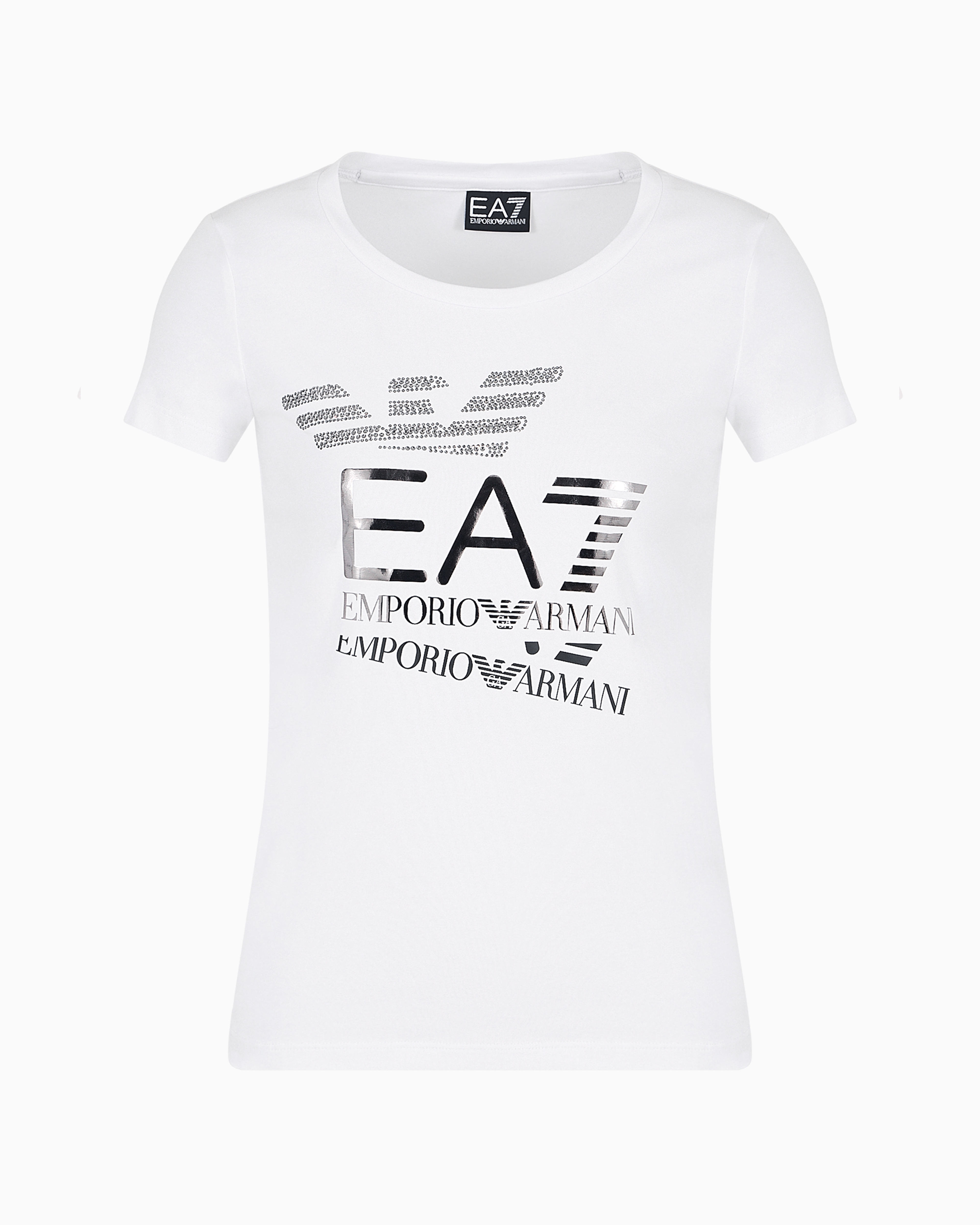 Ea7 Logo Series Stretch-cotton Crew-neck T-shirt In White