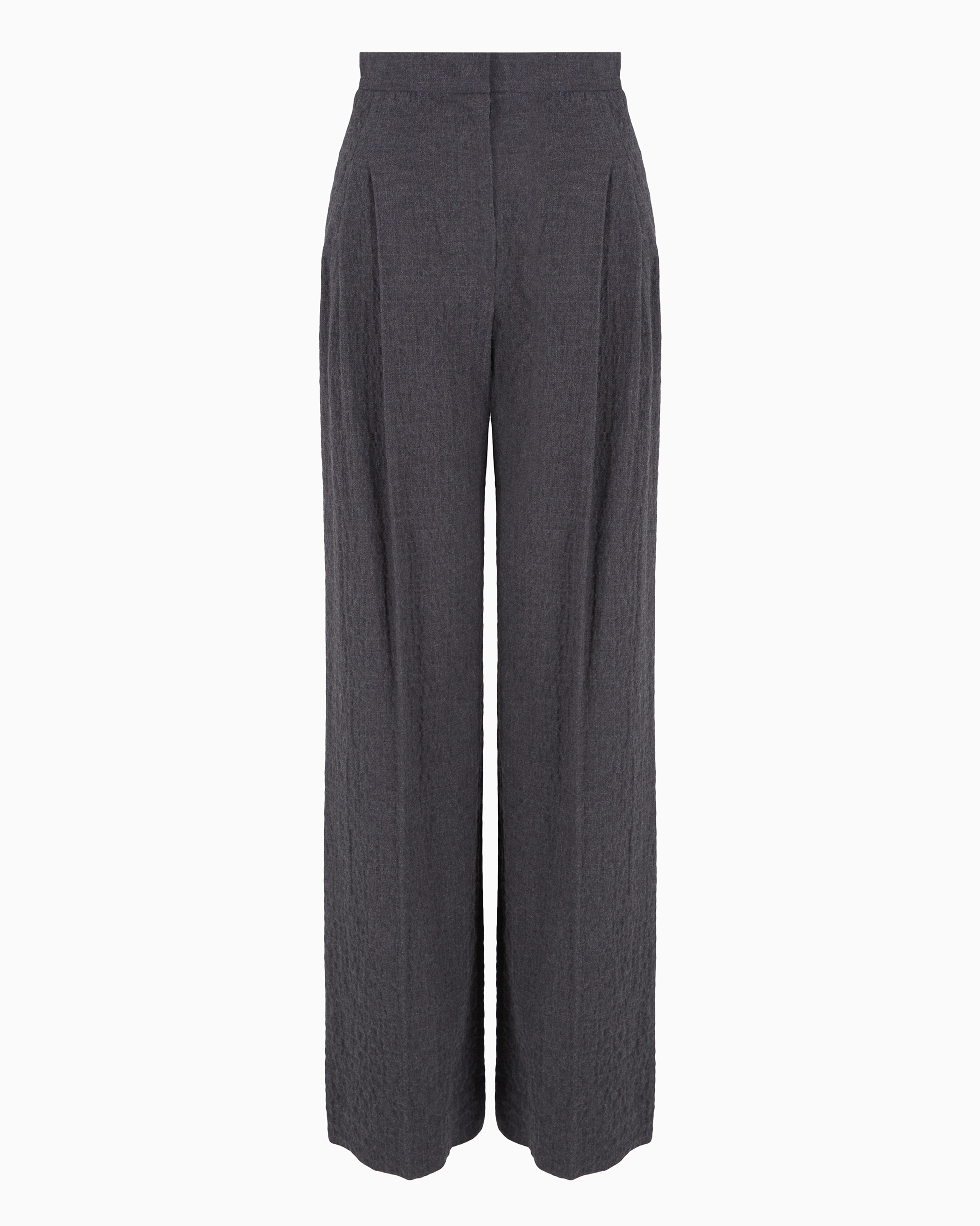 Shop Emporio Armani Icon Cotton Flannel Palazzo Trousers With Pleats In Grey