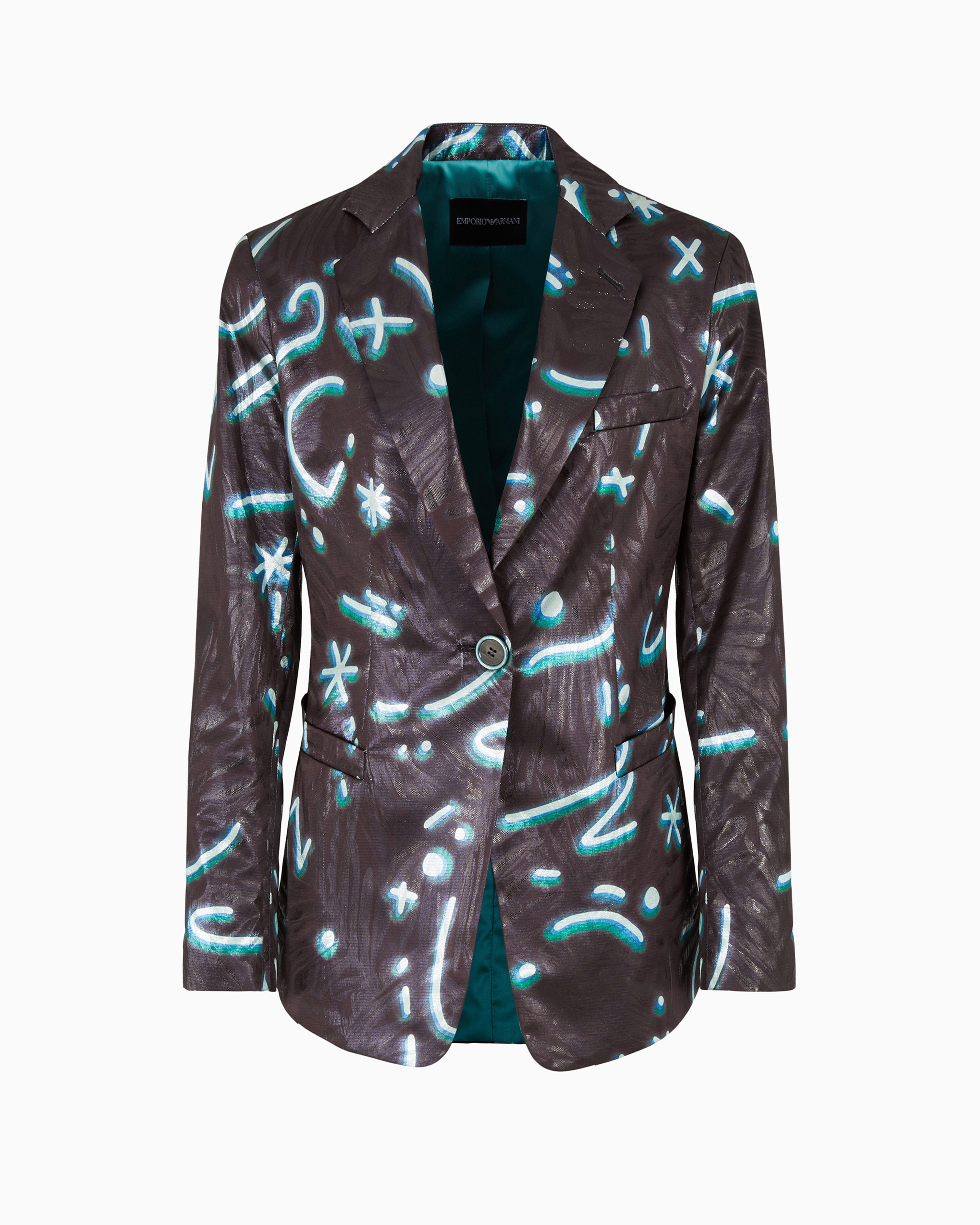 Emporio Armani Official Store Einreihiger Blazer Aus Lurex Mit Allover-sternenhimmel-print In Gemustert