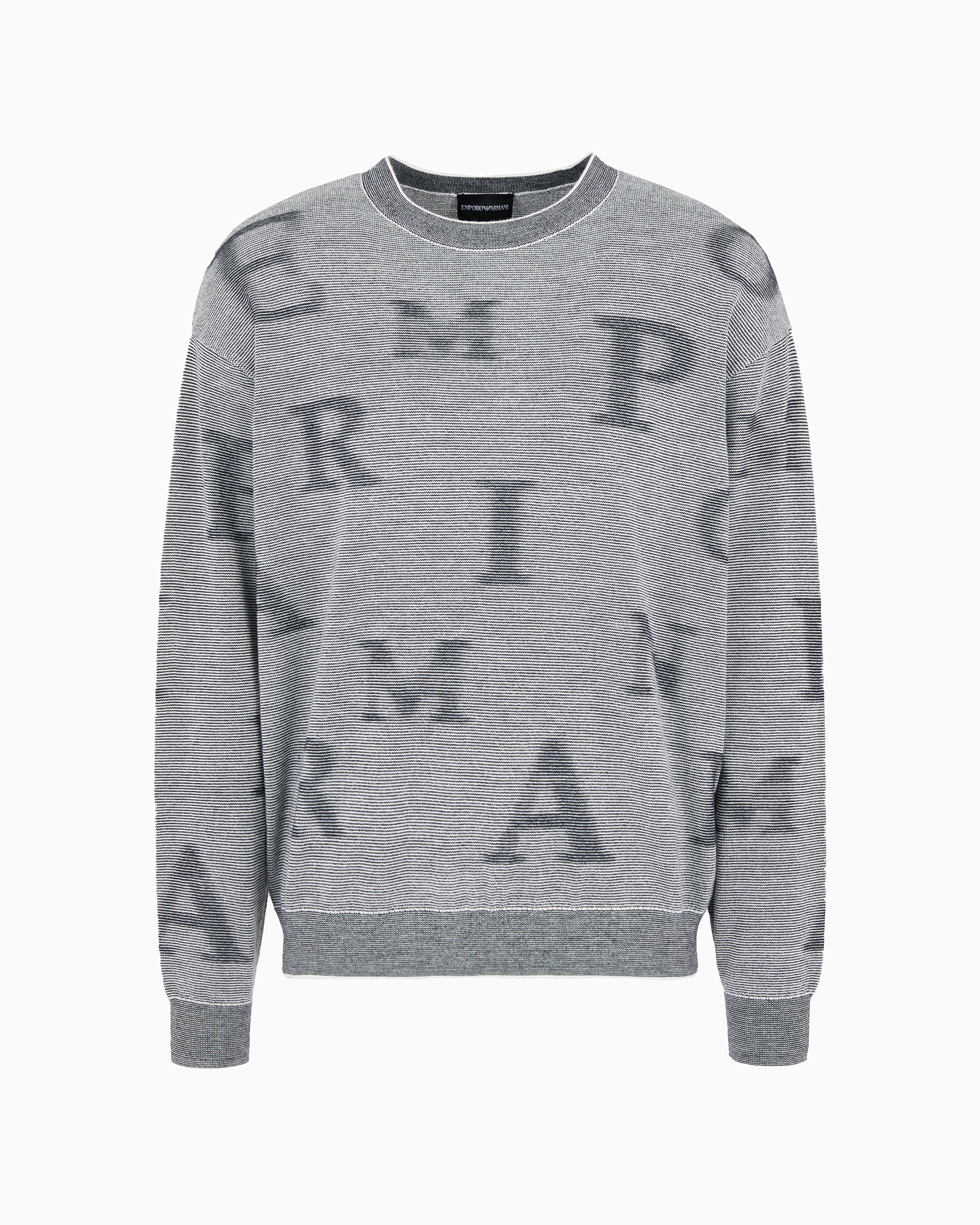 Emporio Armani Official Store Two-tone Micro-striped Virgin-wool Jumper With All-over Lettering In Pattern