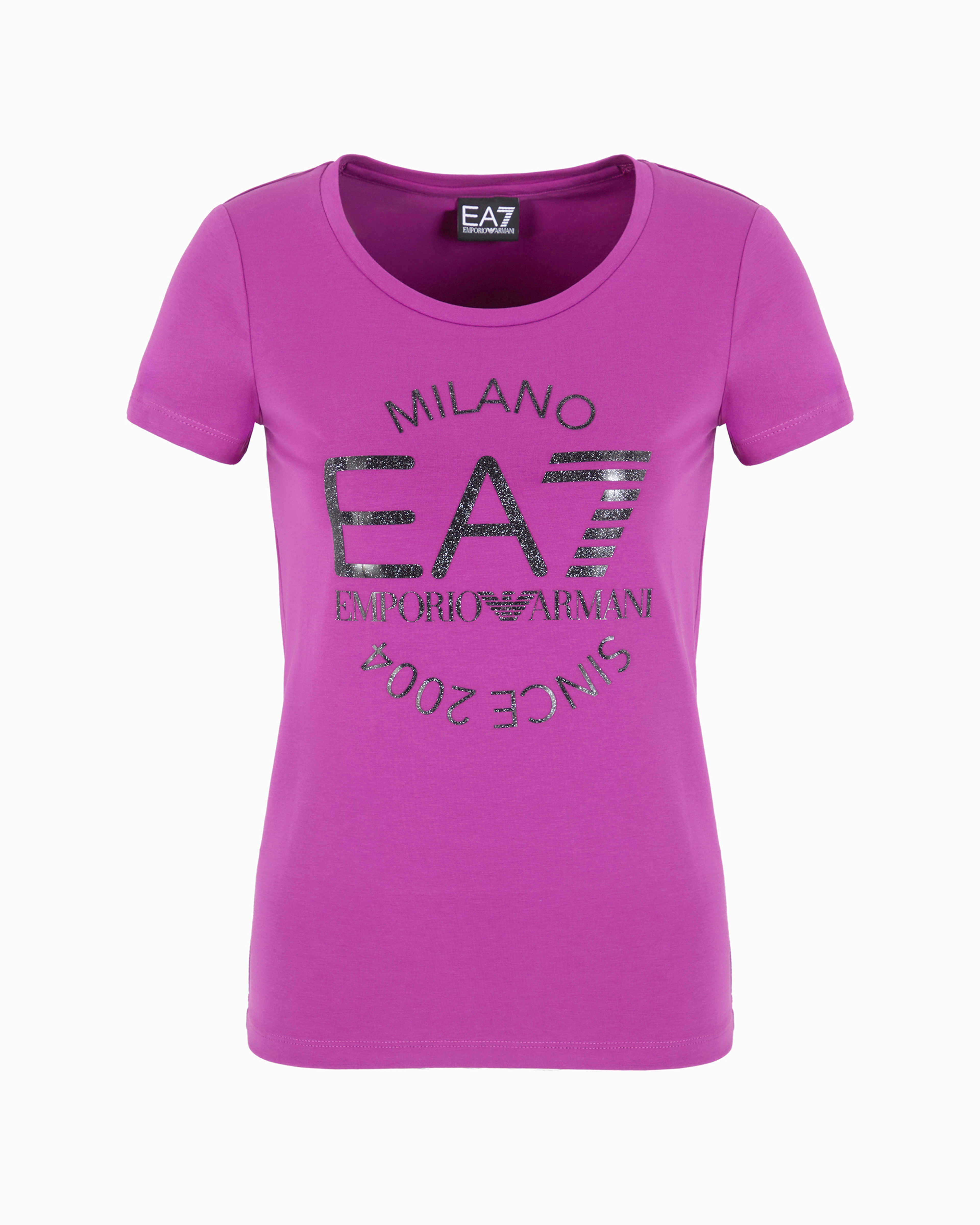 Shop Ea7 Logo Series Crossover Stretch-cotton Crew-neck T-shirt In Violet