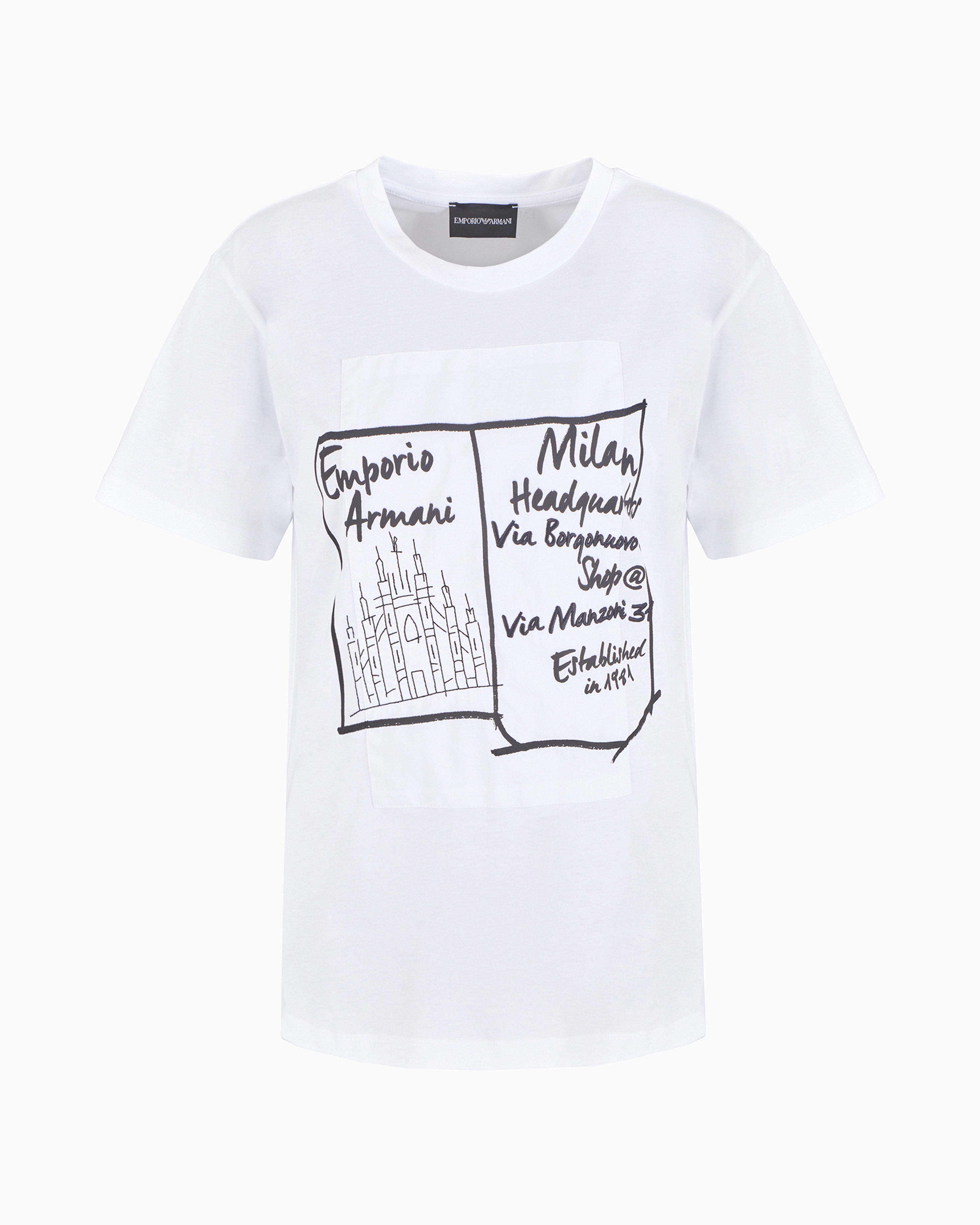 Emporio Armani Official Store Asv Organic-jersey T-shirt With Print Patch And Embroidery In White