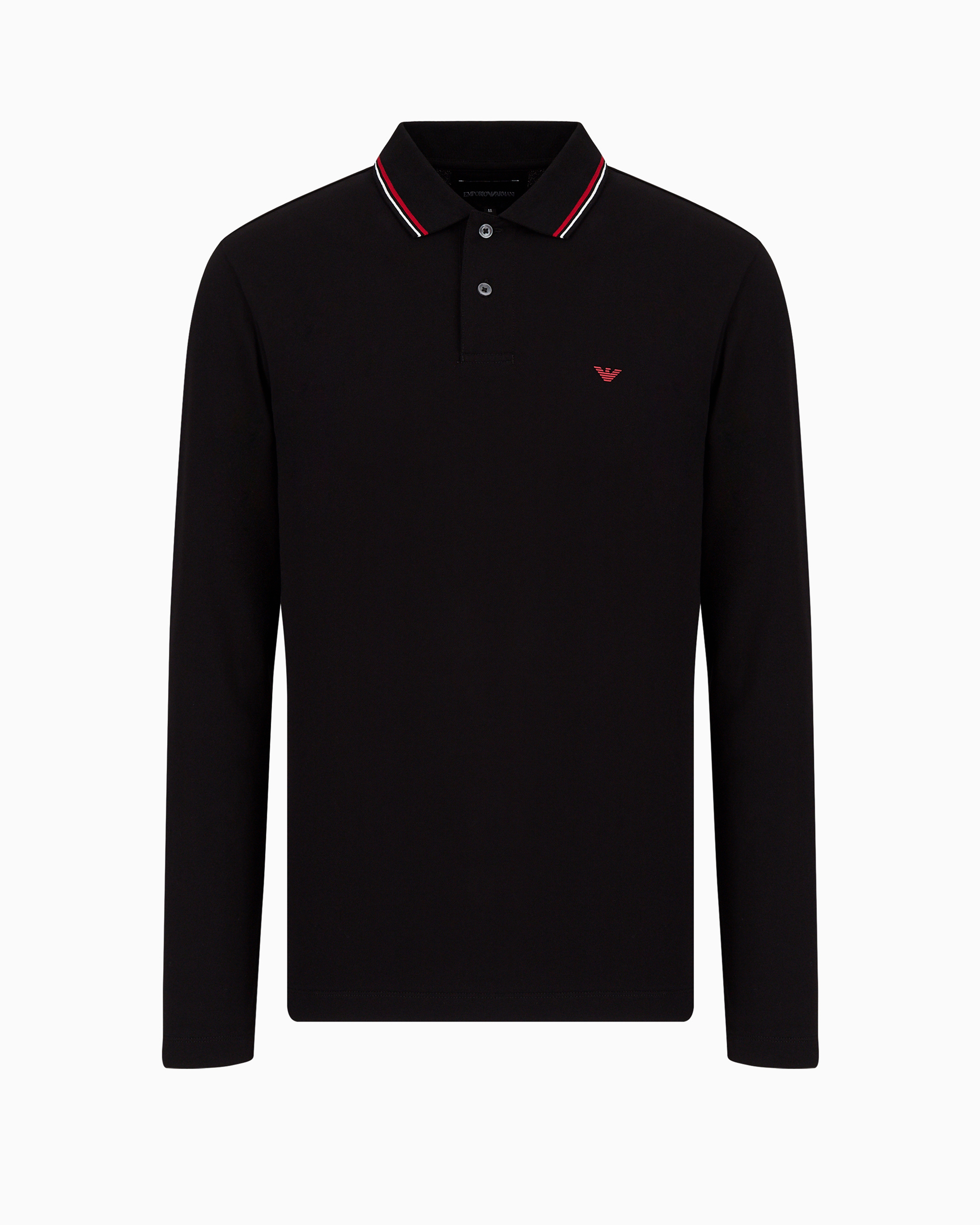 Emporio Armani Black Long Sleeve Polo Shirt With Logo Embroidery In Stretch Cotton Man In Black