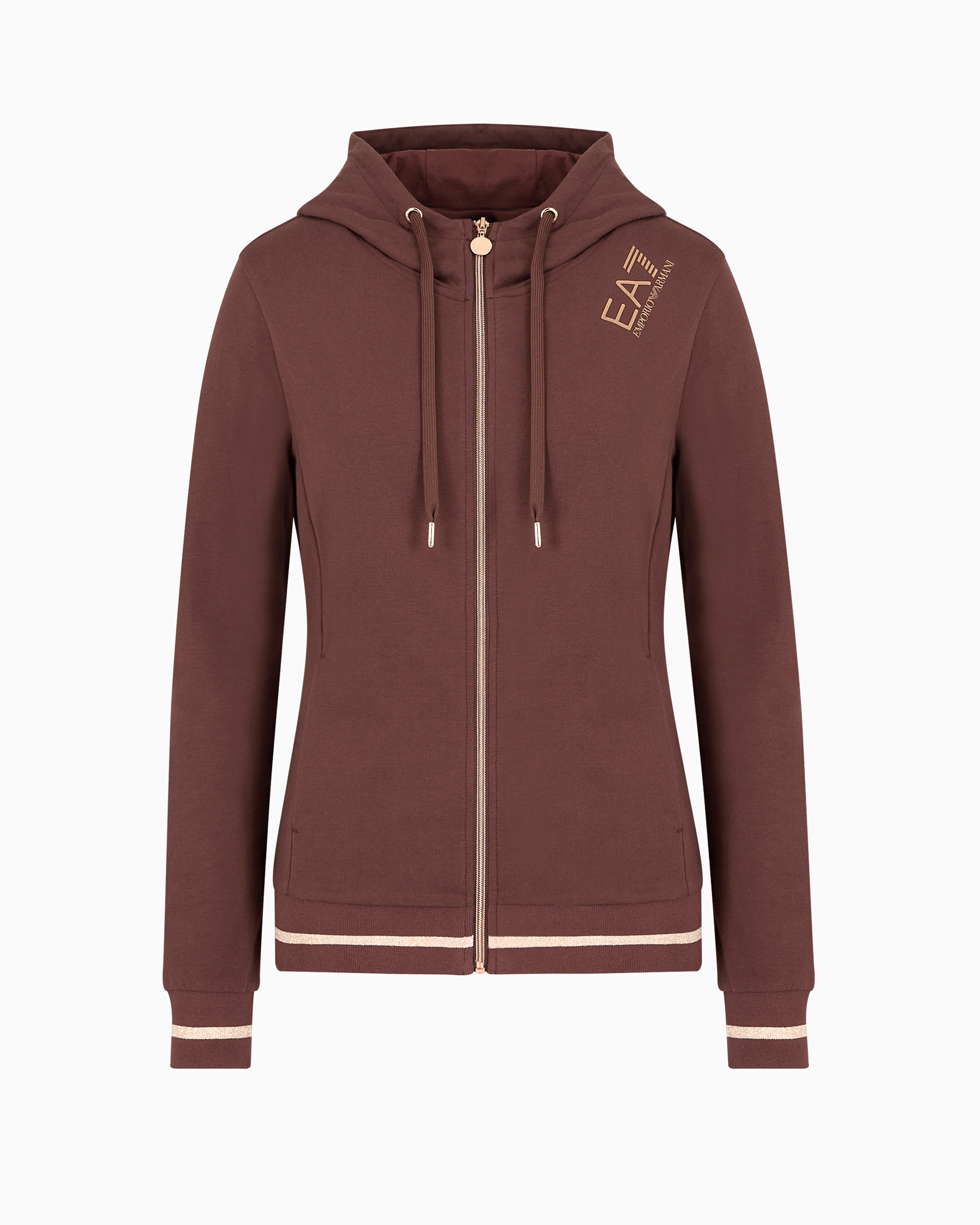 Ea7 Official Store Core Lady Sweatshirt Mit Kapuze Aus Baumwollstretch In Braun