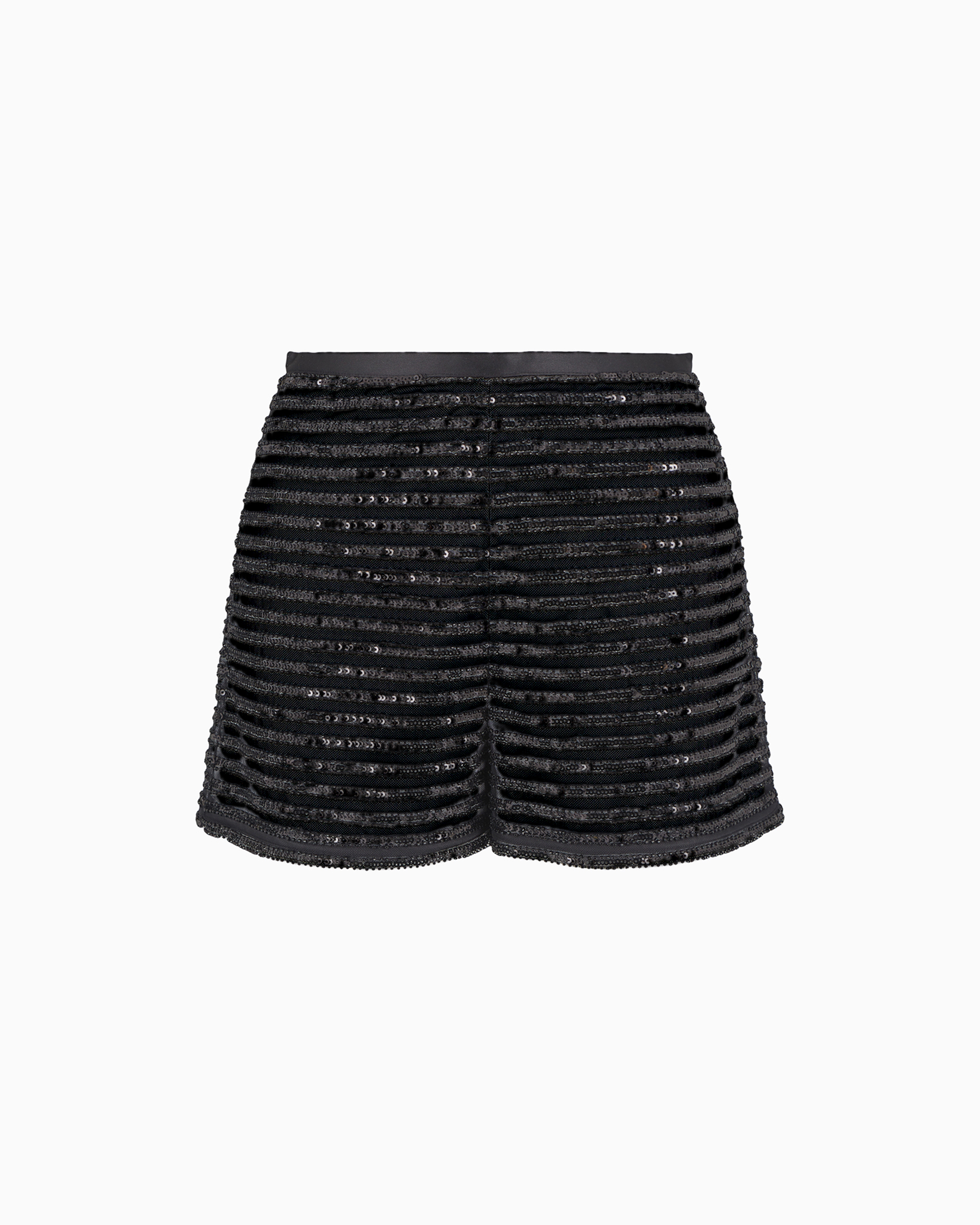 Emporio Armani Official Store Moon Capsule Collection Tulle Shorts With Striped Sequin Motif In Noir