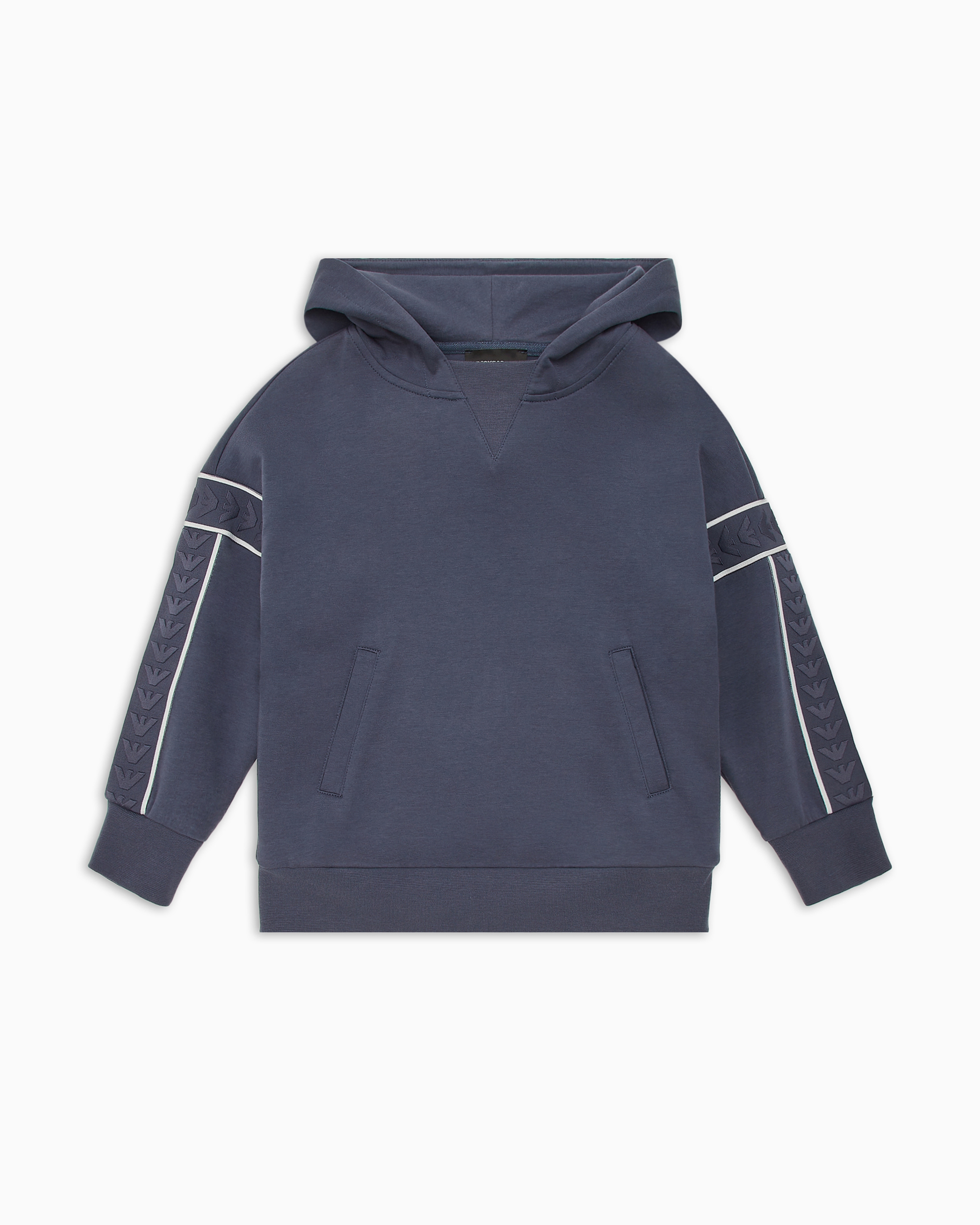 Emporio Armani Official Store Oversized-fit Hooded Sweatshirt In Double Jersey With Logo Tape In Avio