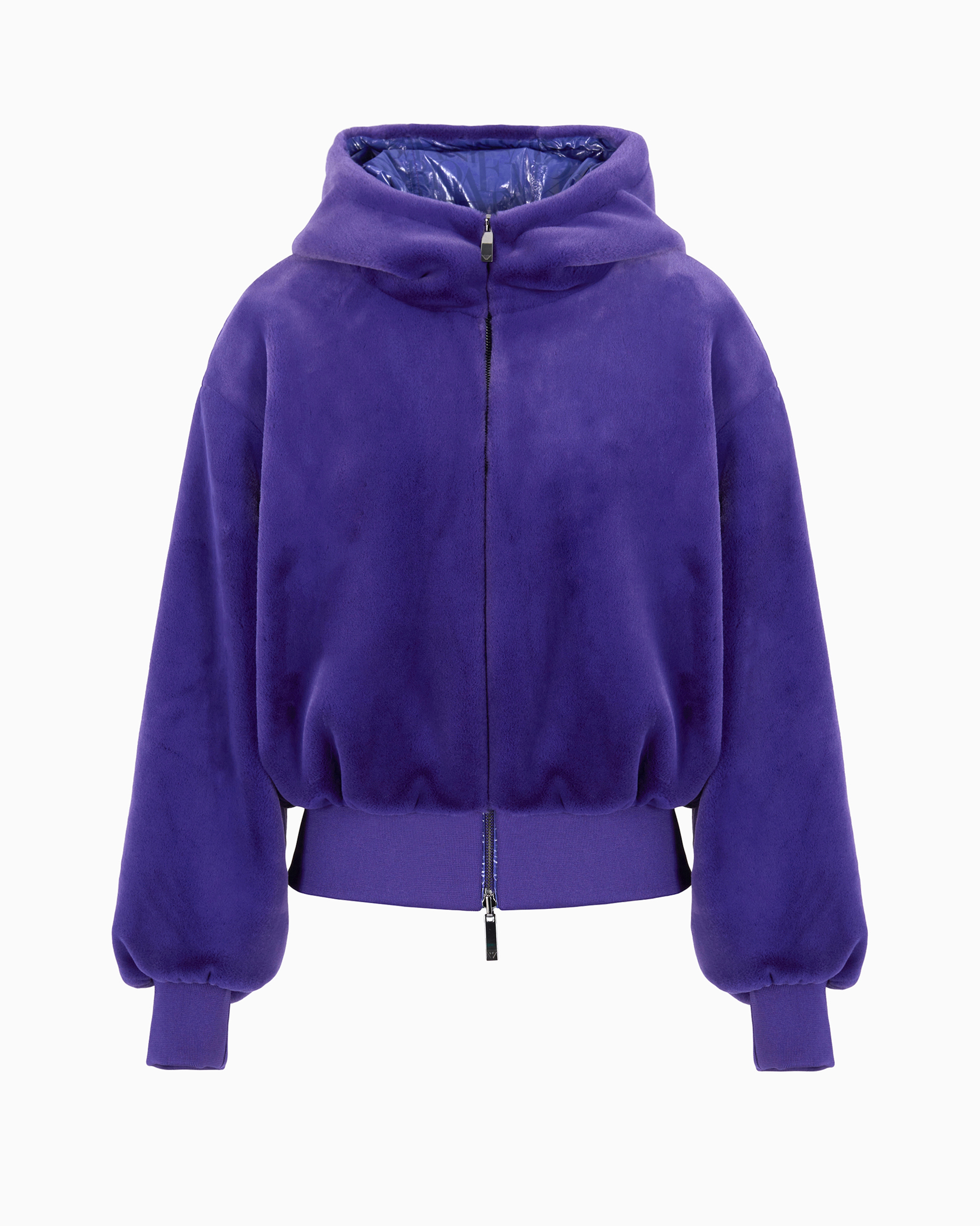 Emporio Armani Official Store Faux-fur Reversible Blouson With Hood And Zip In Purple