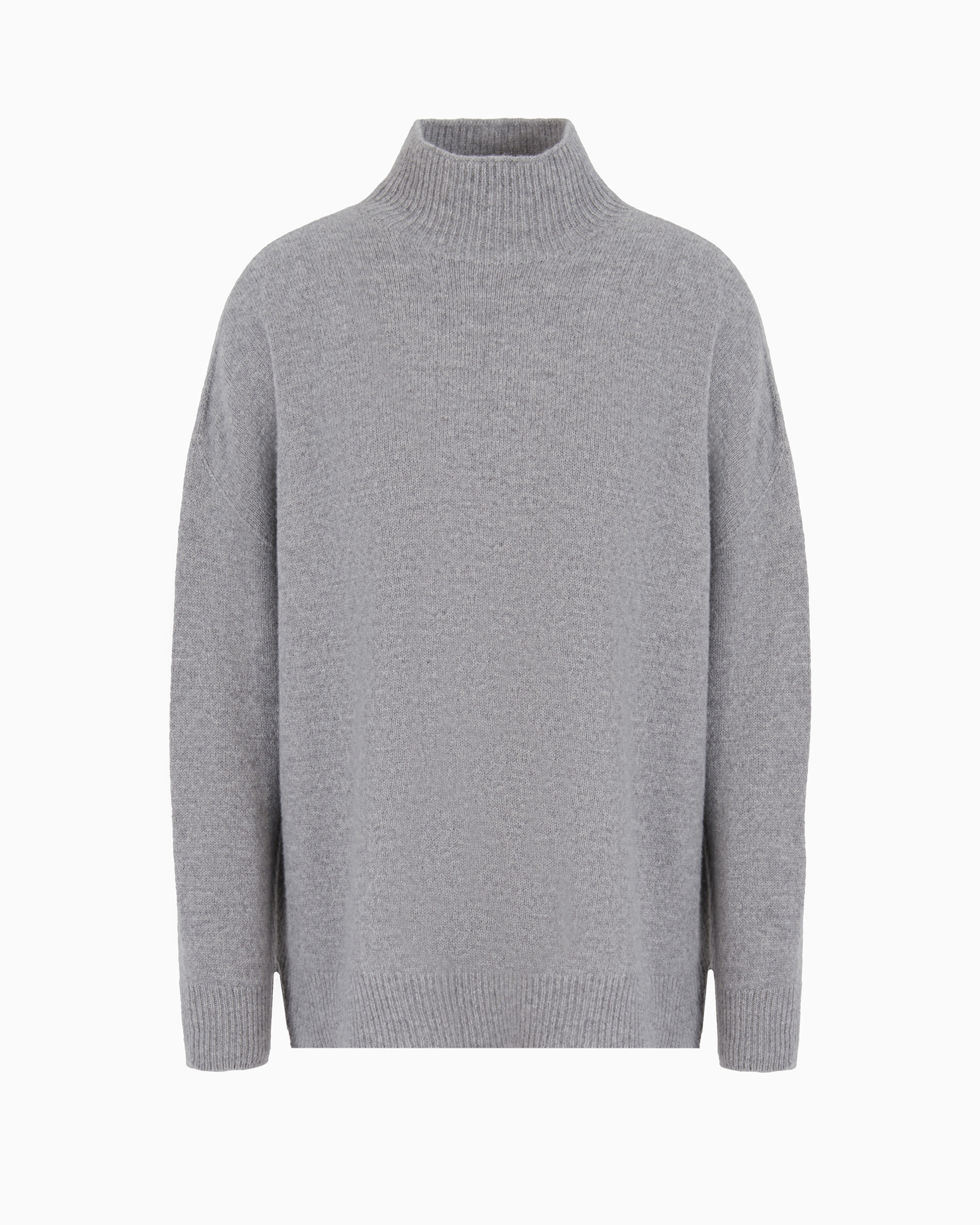 Emporio Armani Official Store Icon Virgin Wool Mock-neck Jumper With A Plated Check Motif In Gris