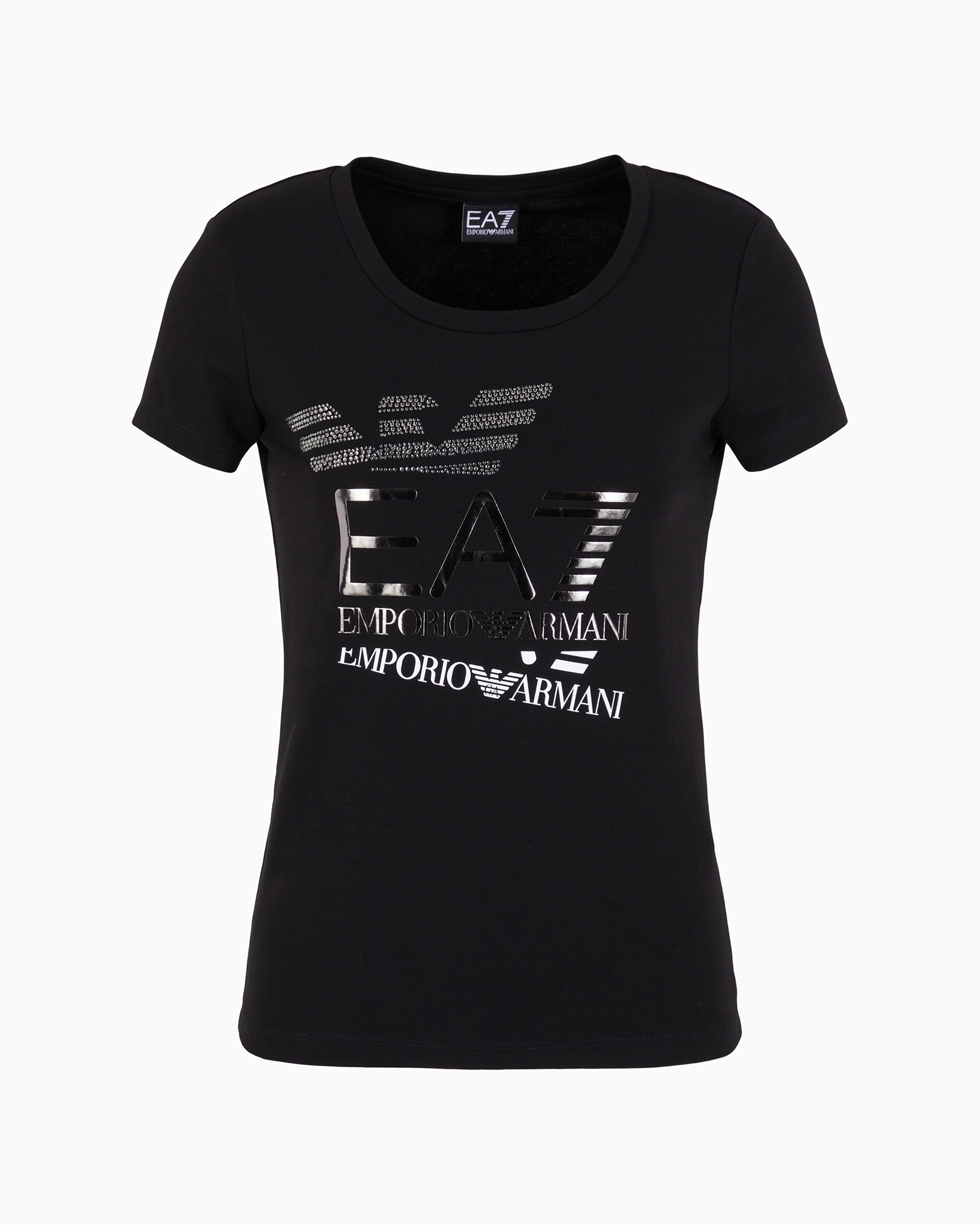 Shop Ea7 Logo Series Stretch-cotton Crew-neck T-shirt In Black