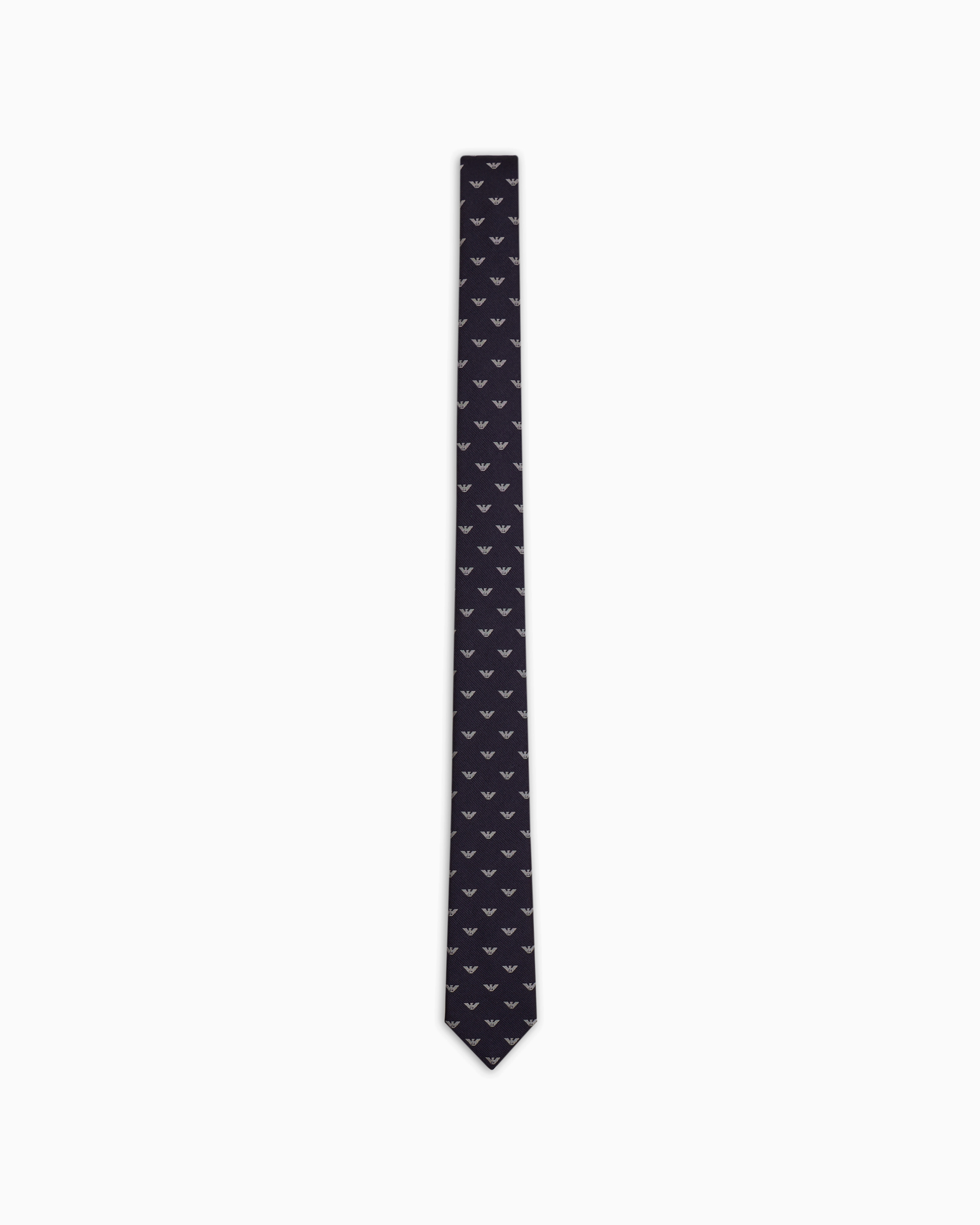 Emporio Armani Official Store Pure Silk Tie With All-over Jacquard Micro-eagle In Navy Blue