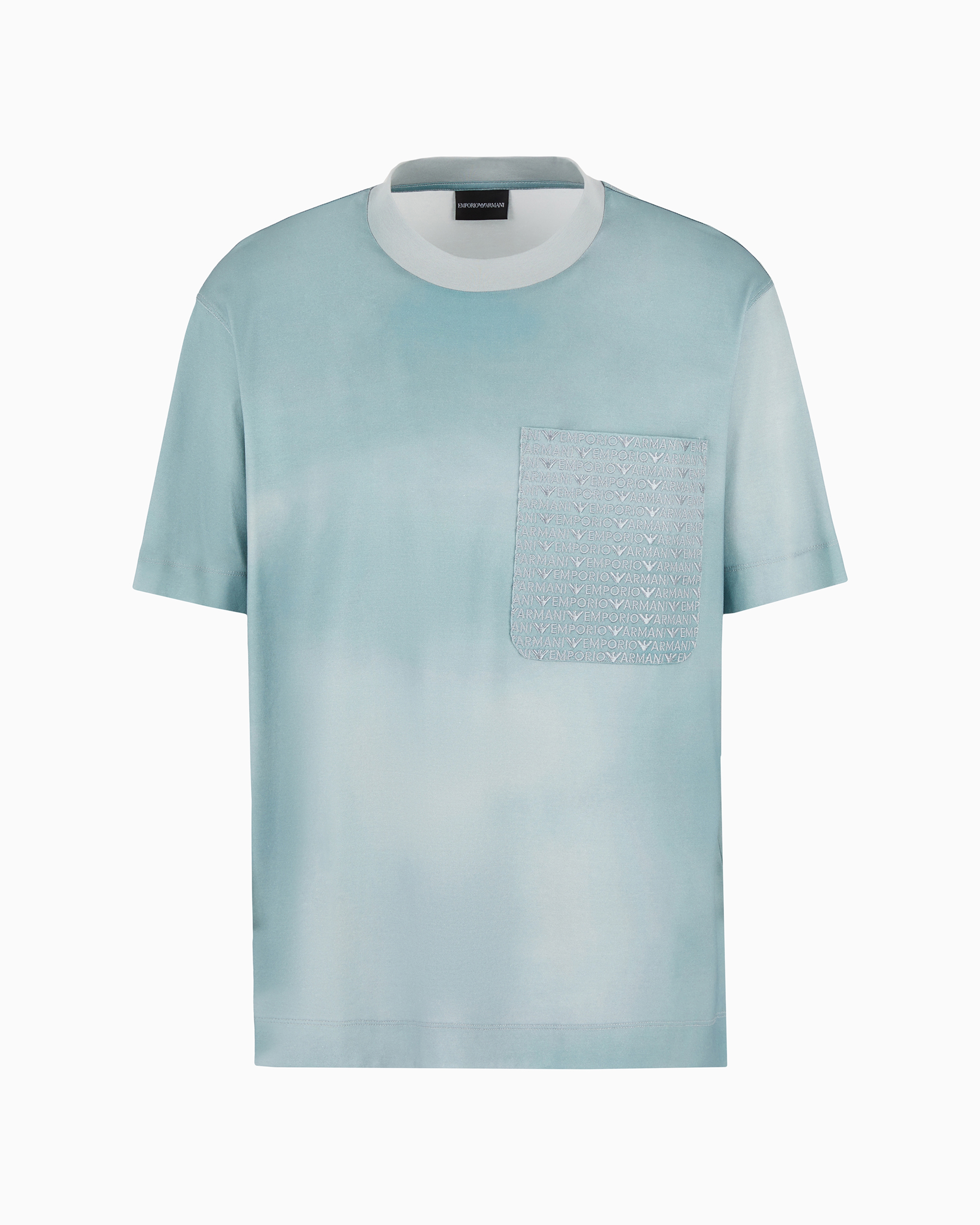 Emporio Armani Official Store Lyocell-blend Jersey T-shirt With Asv Logo Patch Pocket In Light Grey