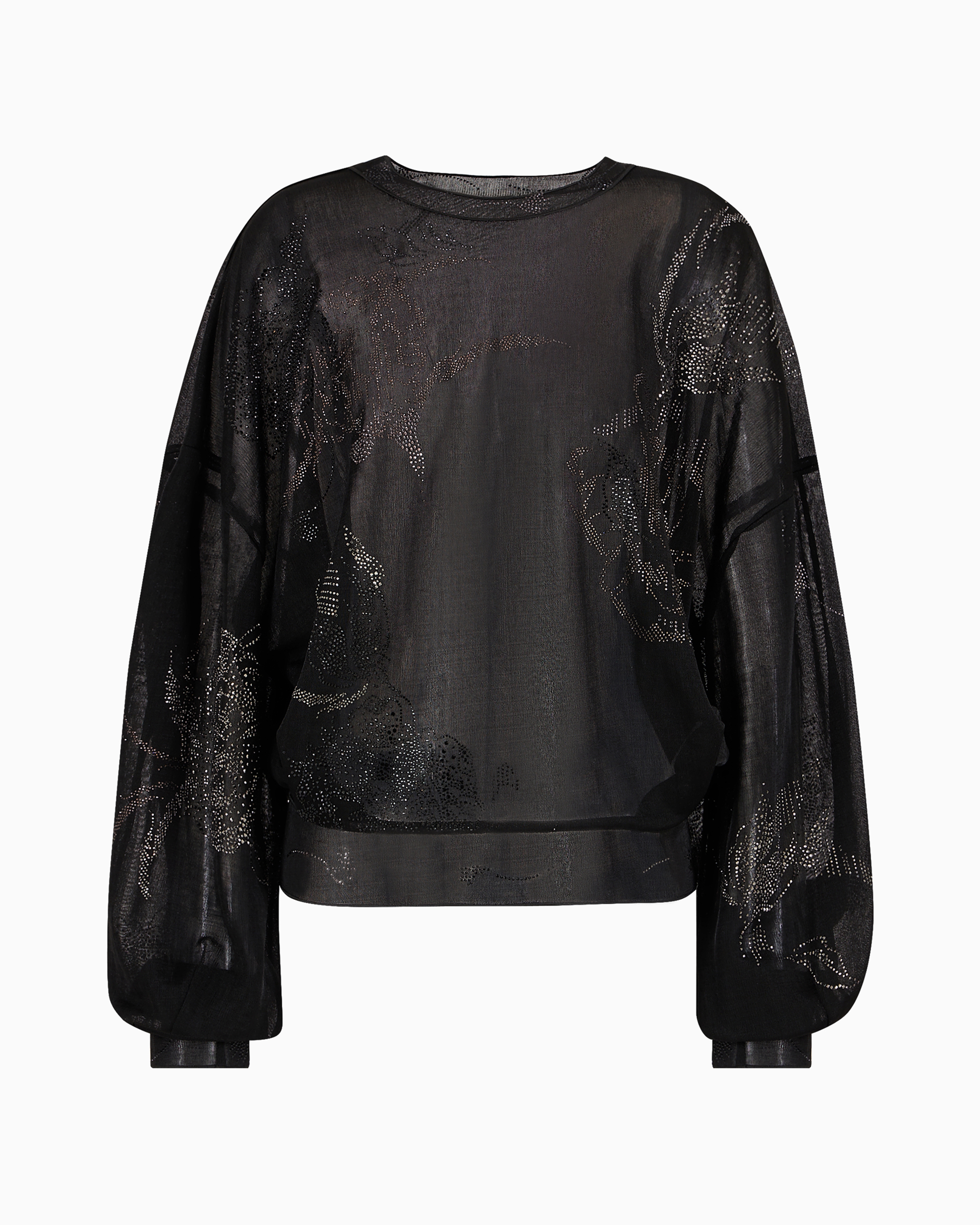 Giorgio Armani Sheer Interlock Shirt With Swarovski Embroidery In Black