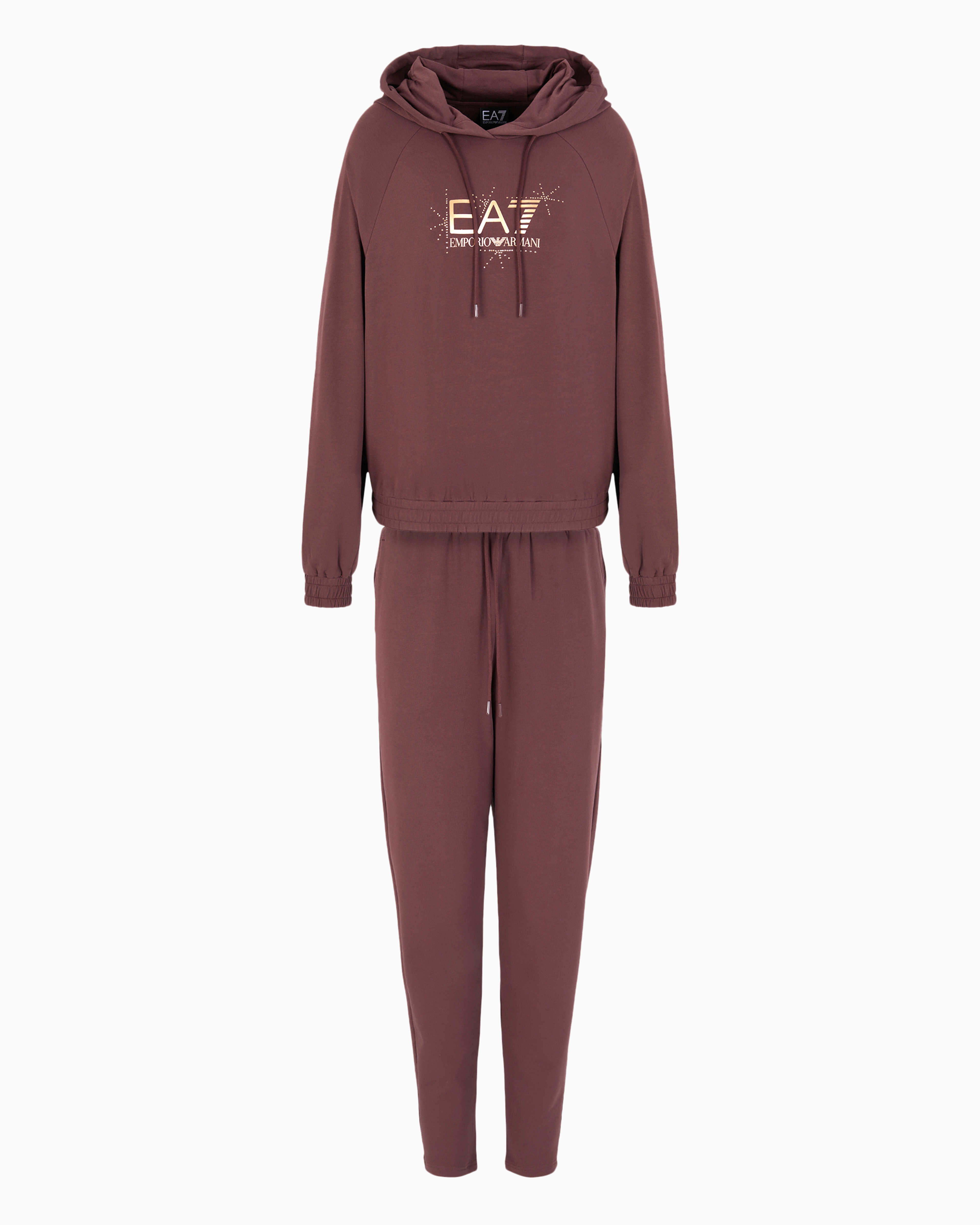 Shop Ea7 Asv Tracksuit In Stretch Organic Cotton And Modal, With Logo Studs In Brown