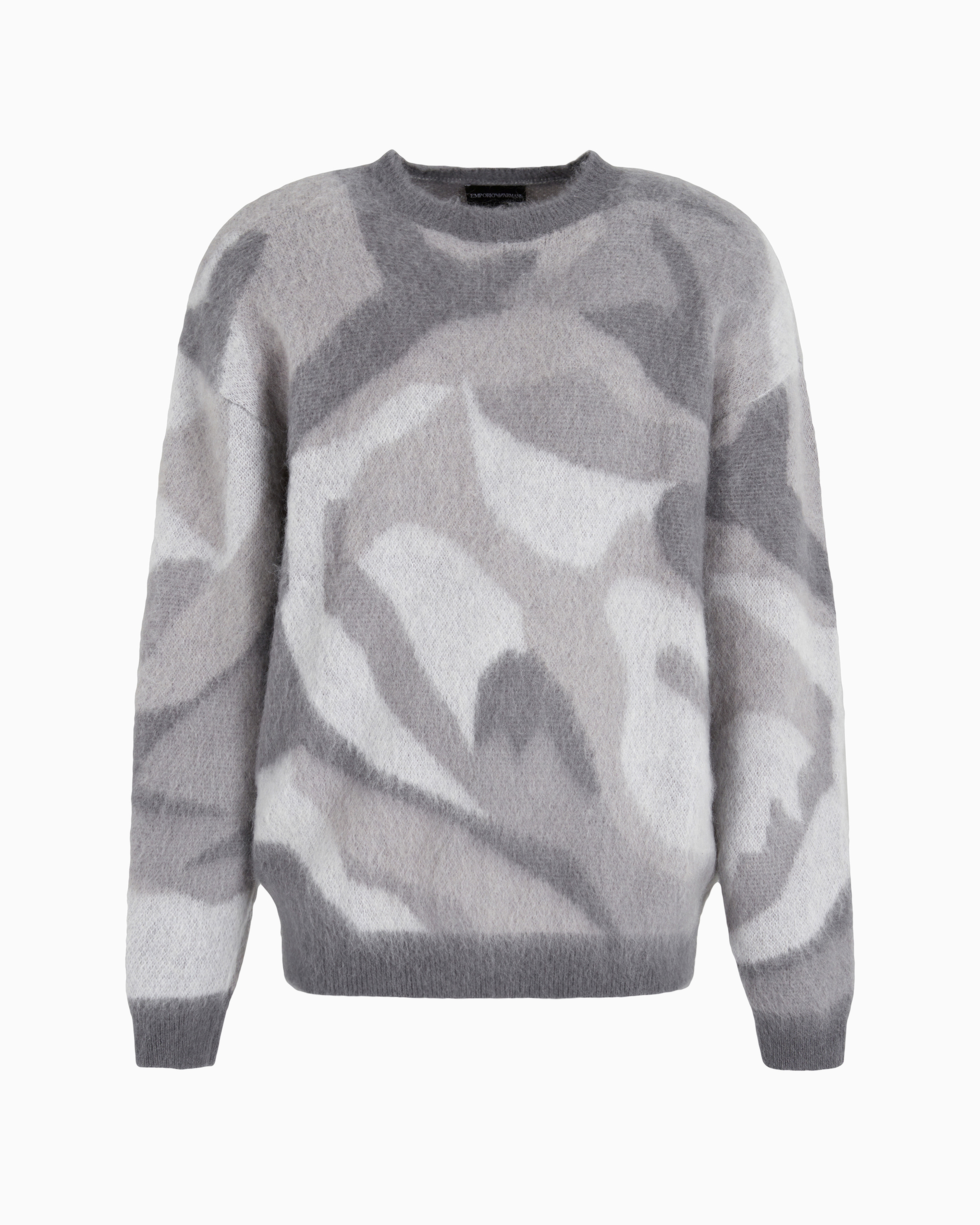 Emporio Armani Camouflage Jacquard Motif Mohair Wool-blend Jumper In Gray