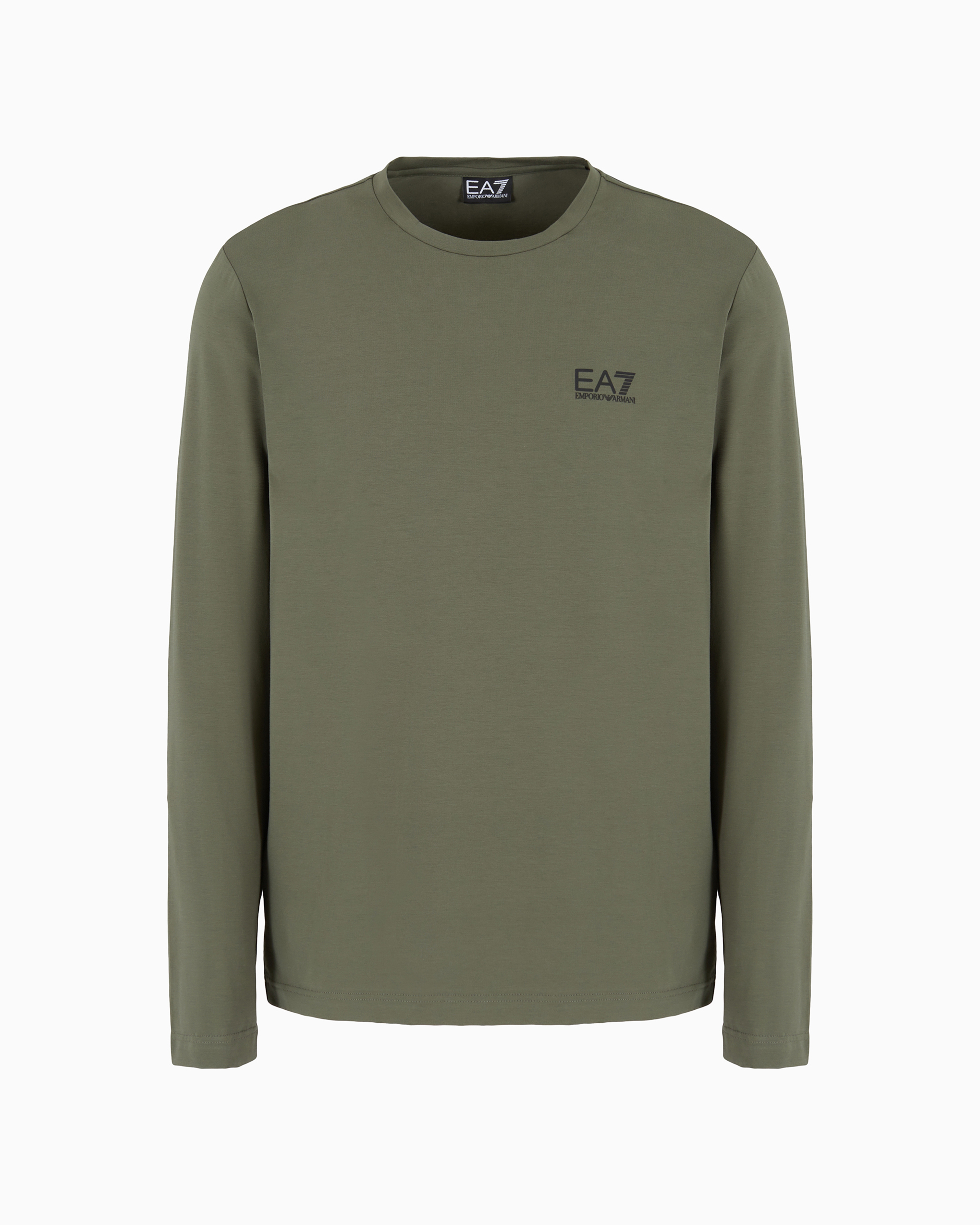 Ea7 Official Store Long-sleeved Cotton Core Identity T-shirt In Military Green