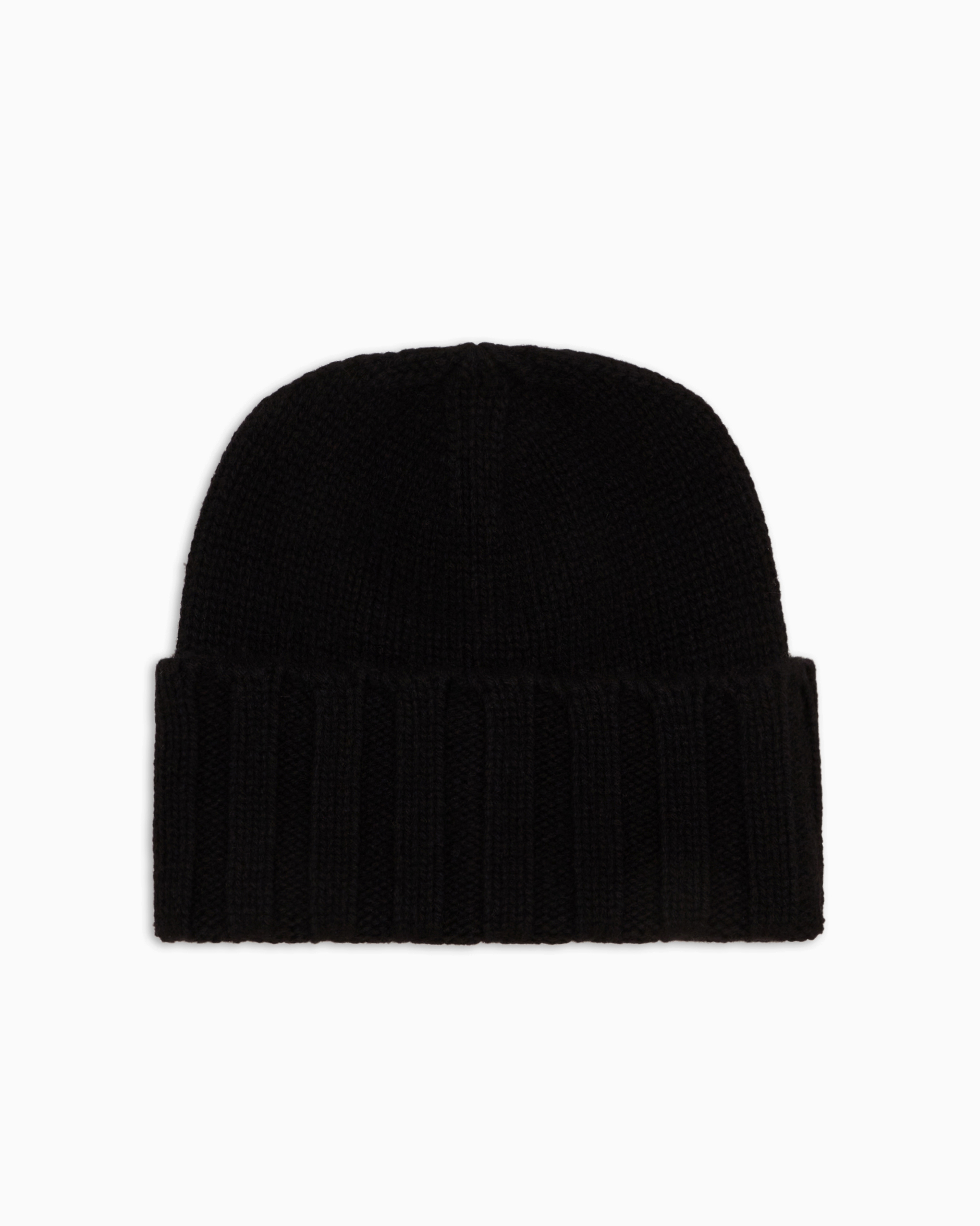 Emporio Armani Ribbed Cashmere Beanie In Black