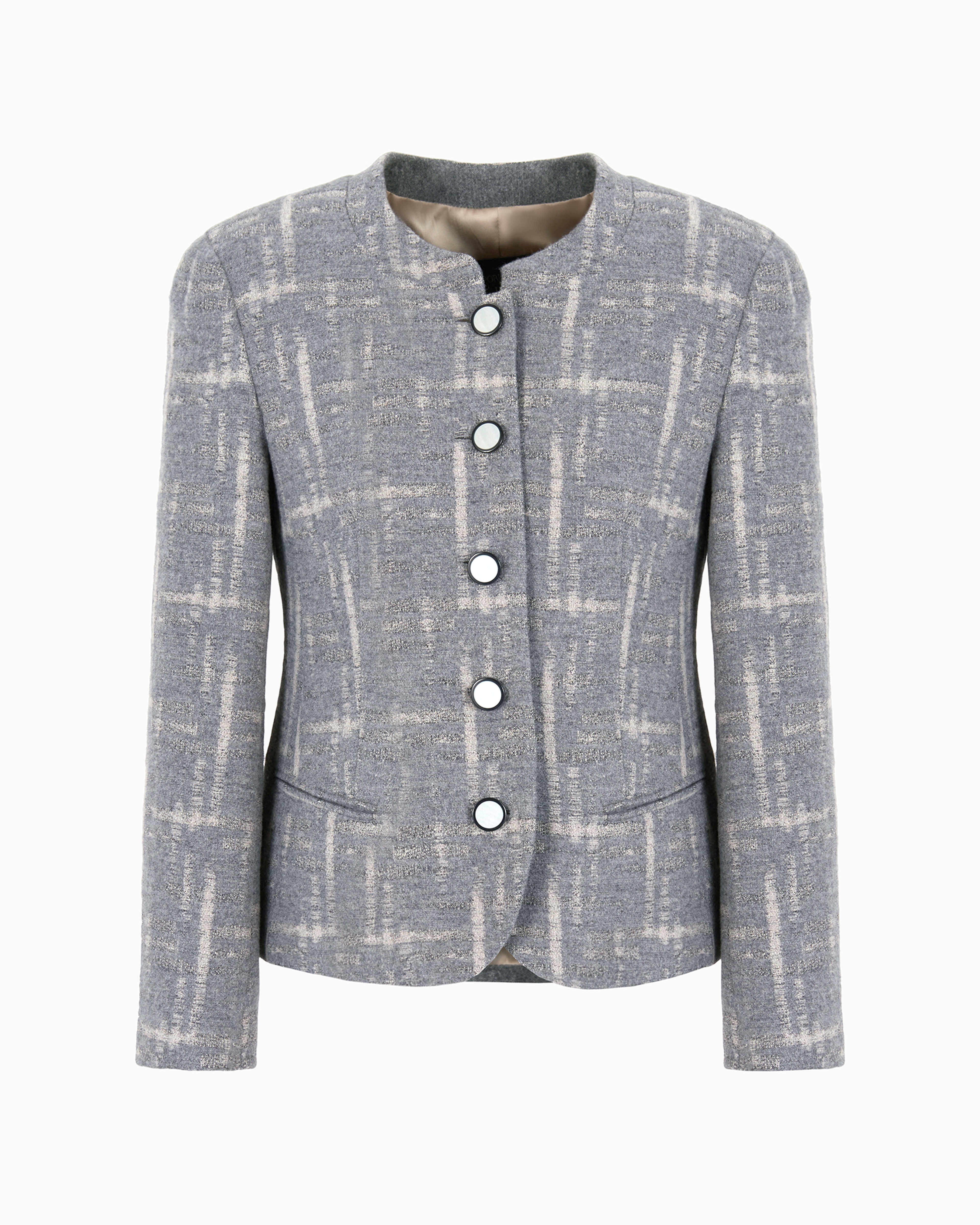 Emporio Armani Icon Jacket In A Brushed Wool Blend With A Jacquard Check Pattern In Gray