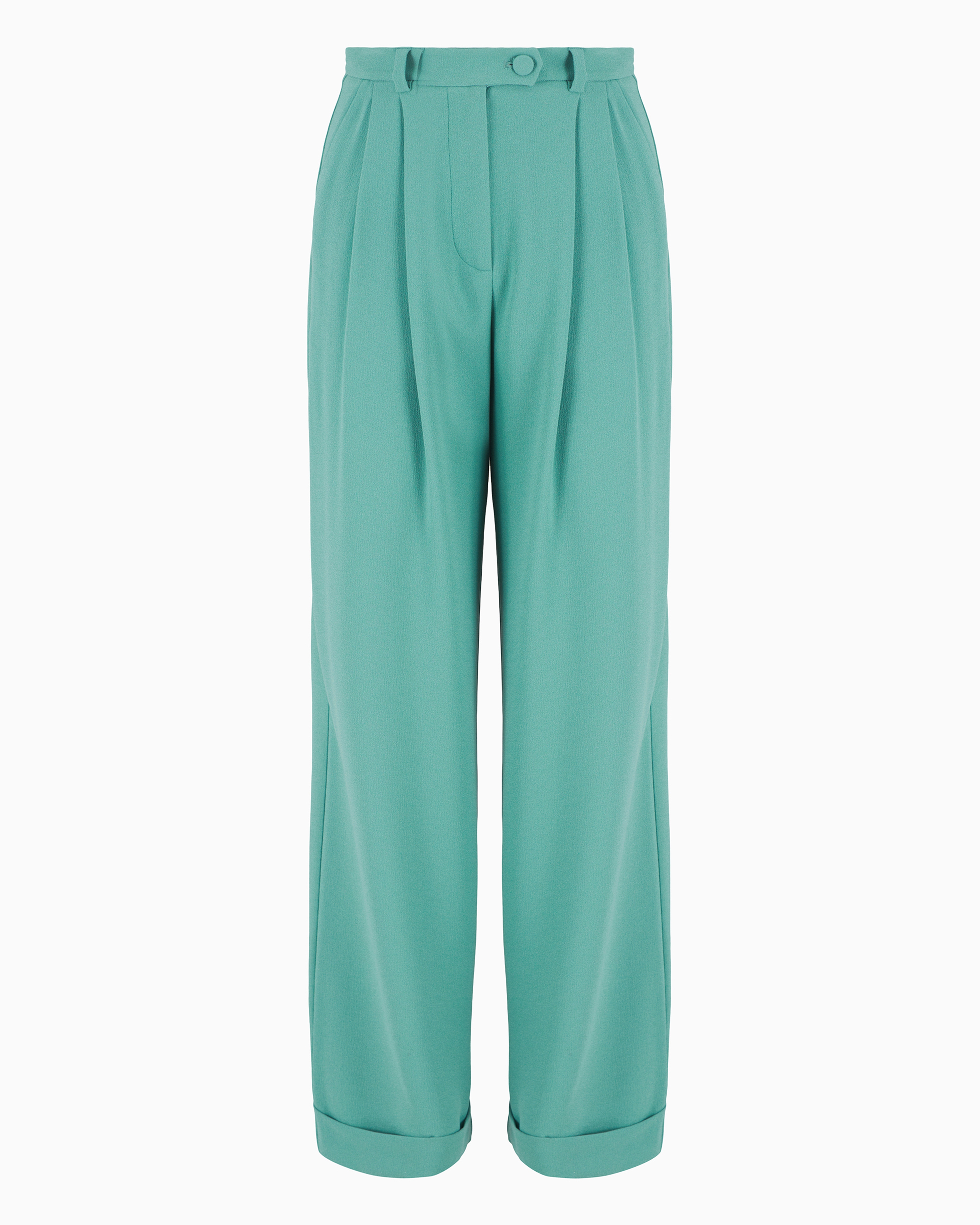 Emporio Armani Sablé Stretch Fabric Trousers With Pleats In Vert