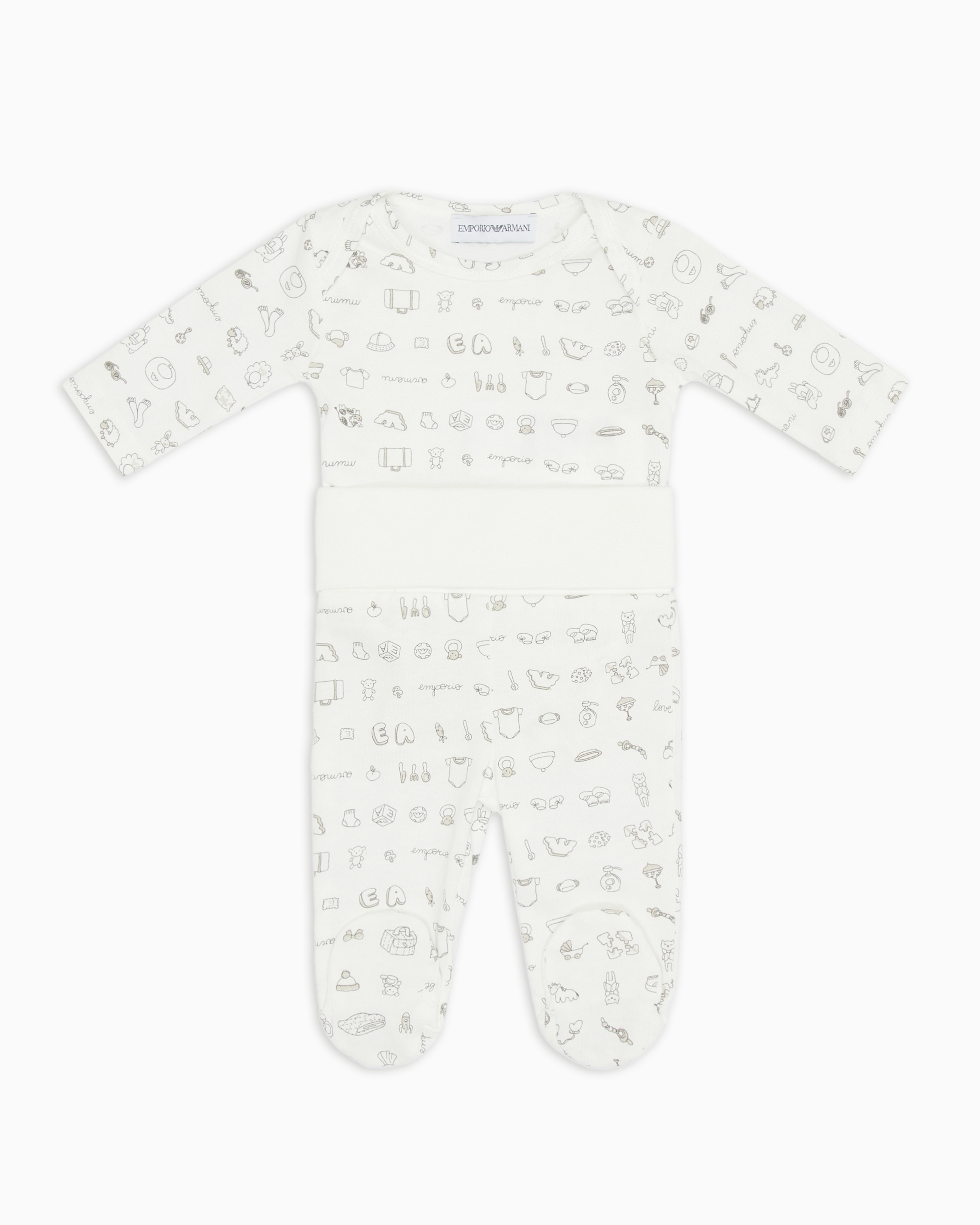 Emporio Armani Babies' Bodysuit And Footed Trousers Gift Set In Tendresse Printed Jersey In White