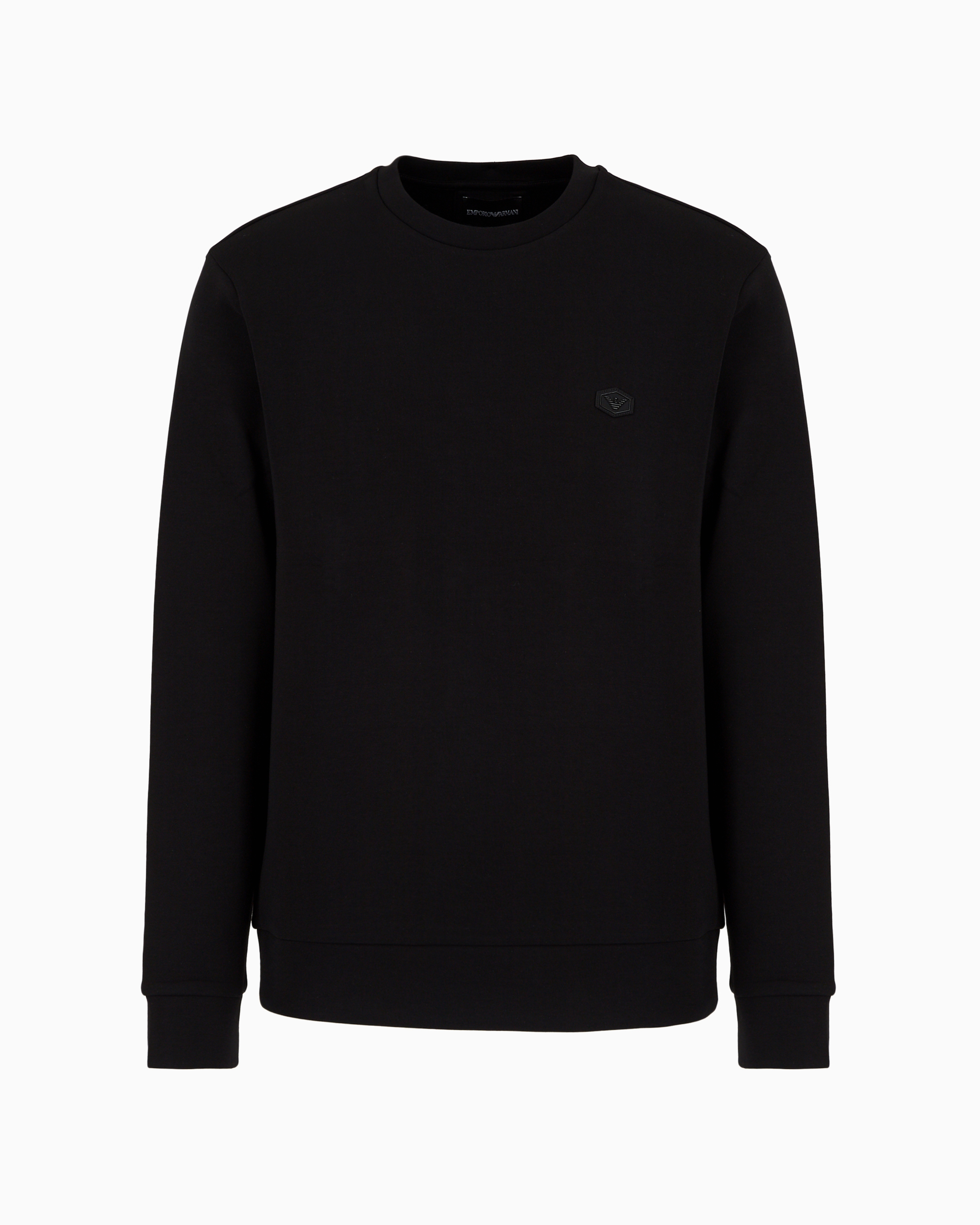 Emporio Armani Double-jersey Sweatshirt With Micro Logo Patch In Black