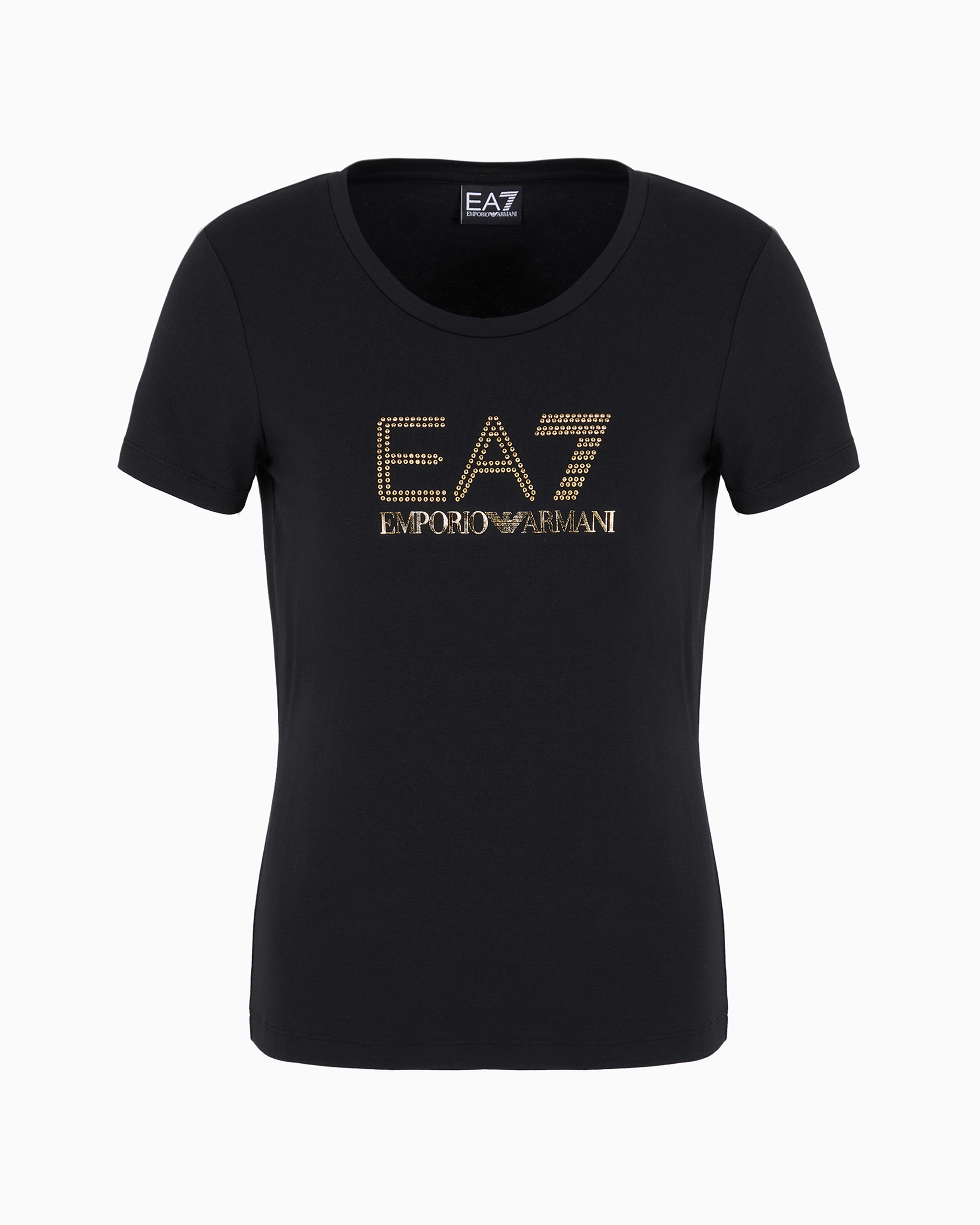 Ea7 Evolution Stretch Cotton And Modal Blend T-shirt With Oversized Logo In Black