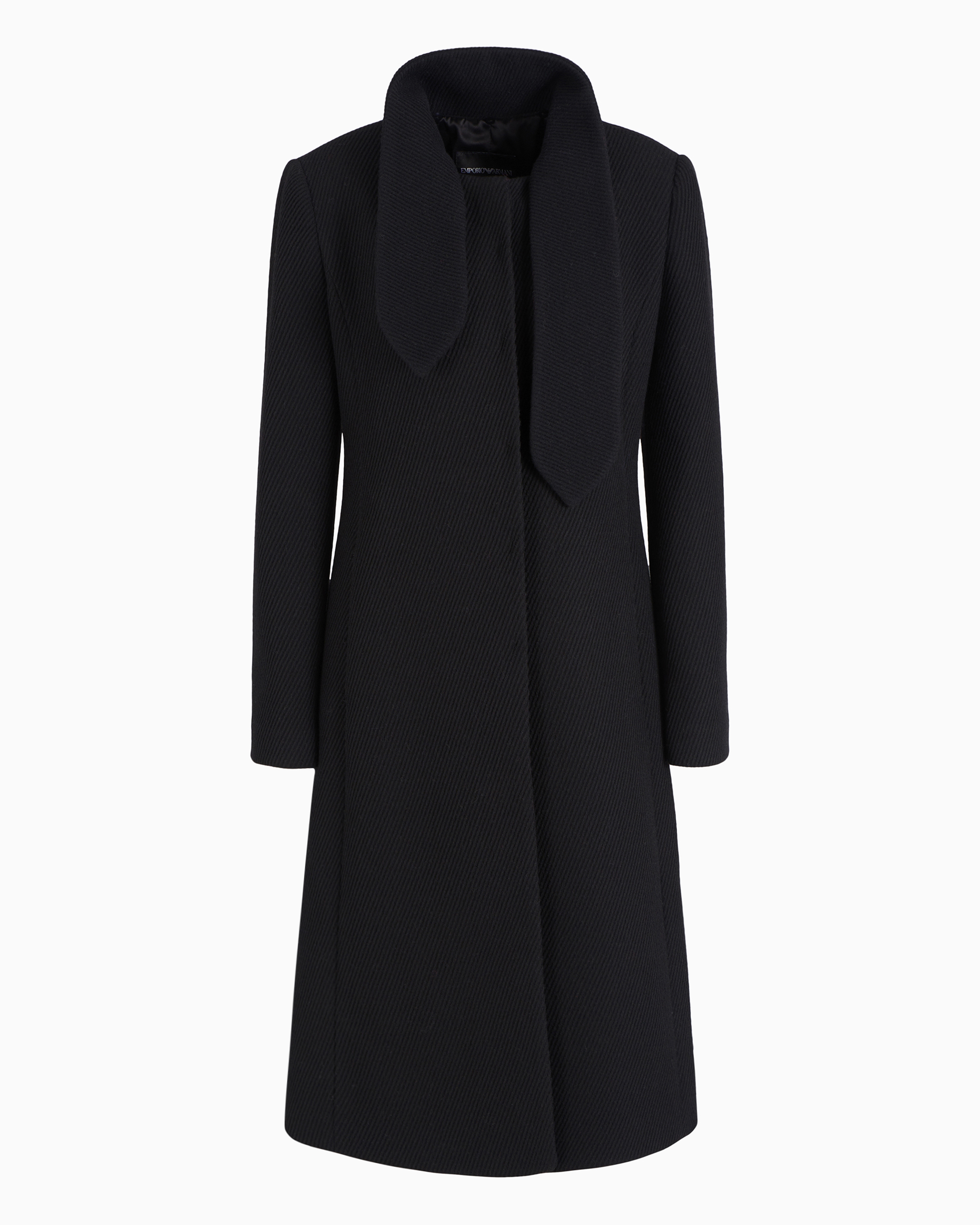 Emporio Armani Official Store Coat With Foulard Collar In A Wool Blend Cover Fabric In Black