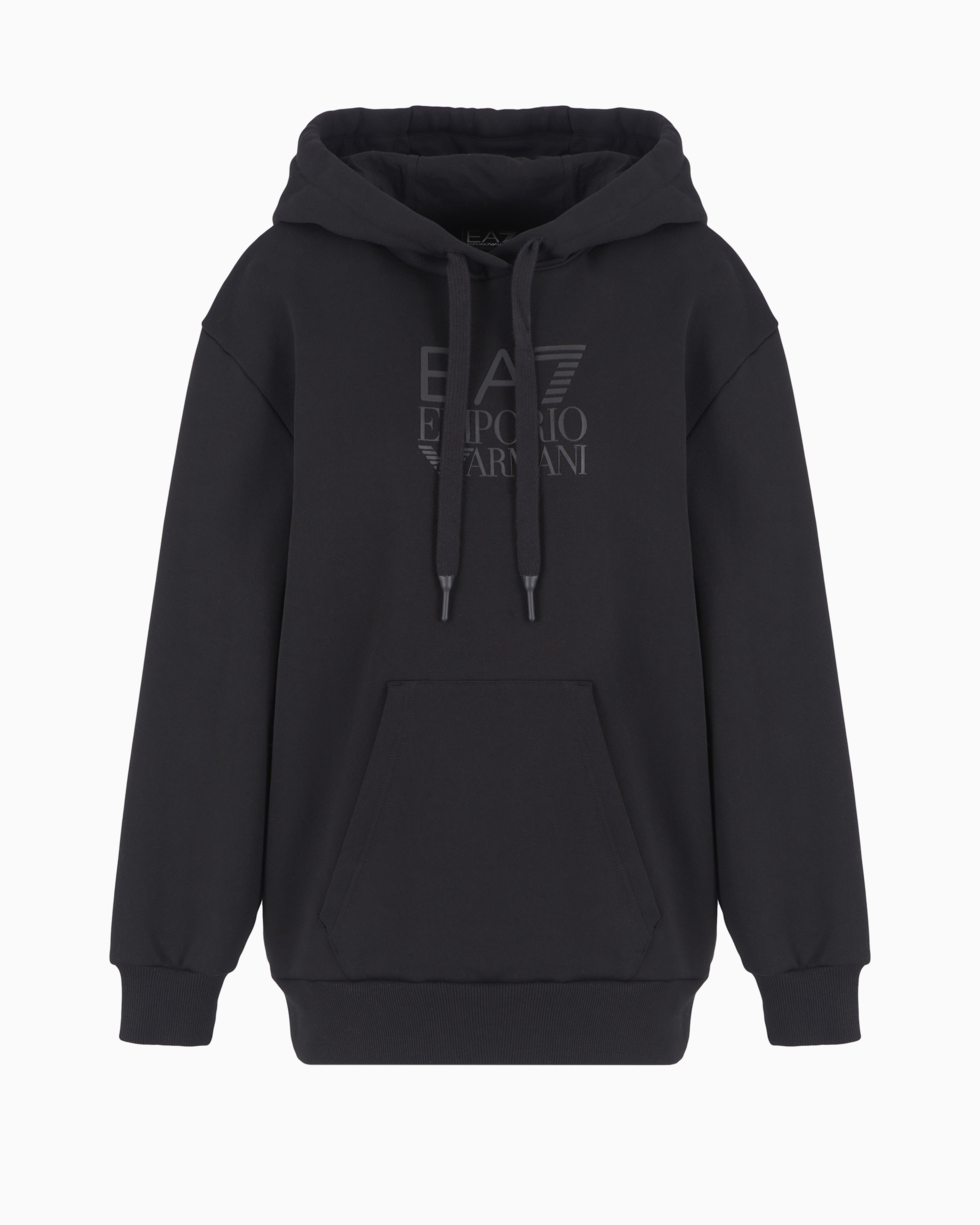 Shop Ea7 Visibility Cotton-blend Hooded Sweatshirt In Black