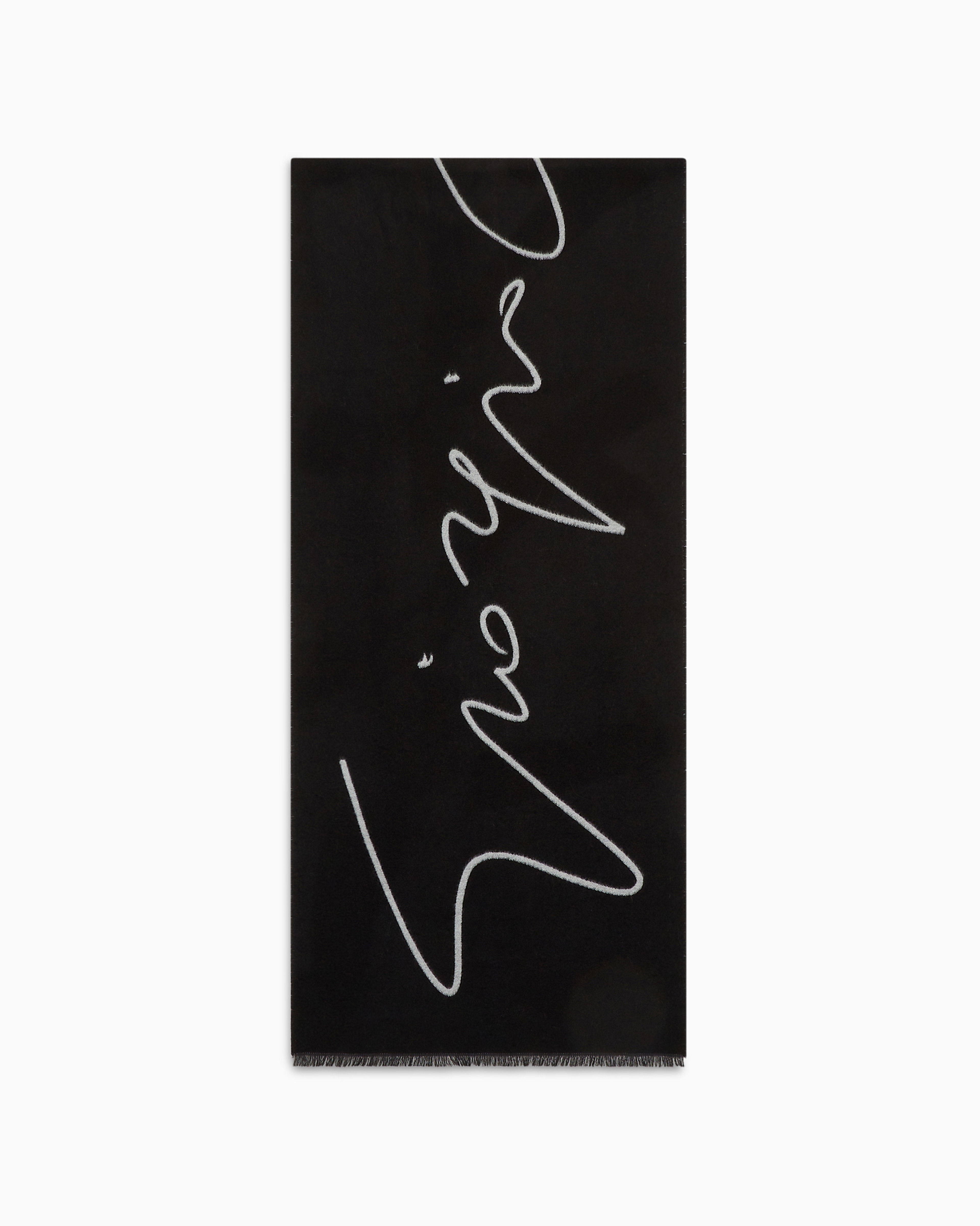 Giorgio Armani Two-tone Wool And Silk Scarf With Signature Logo In Black