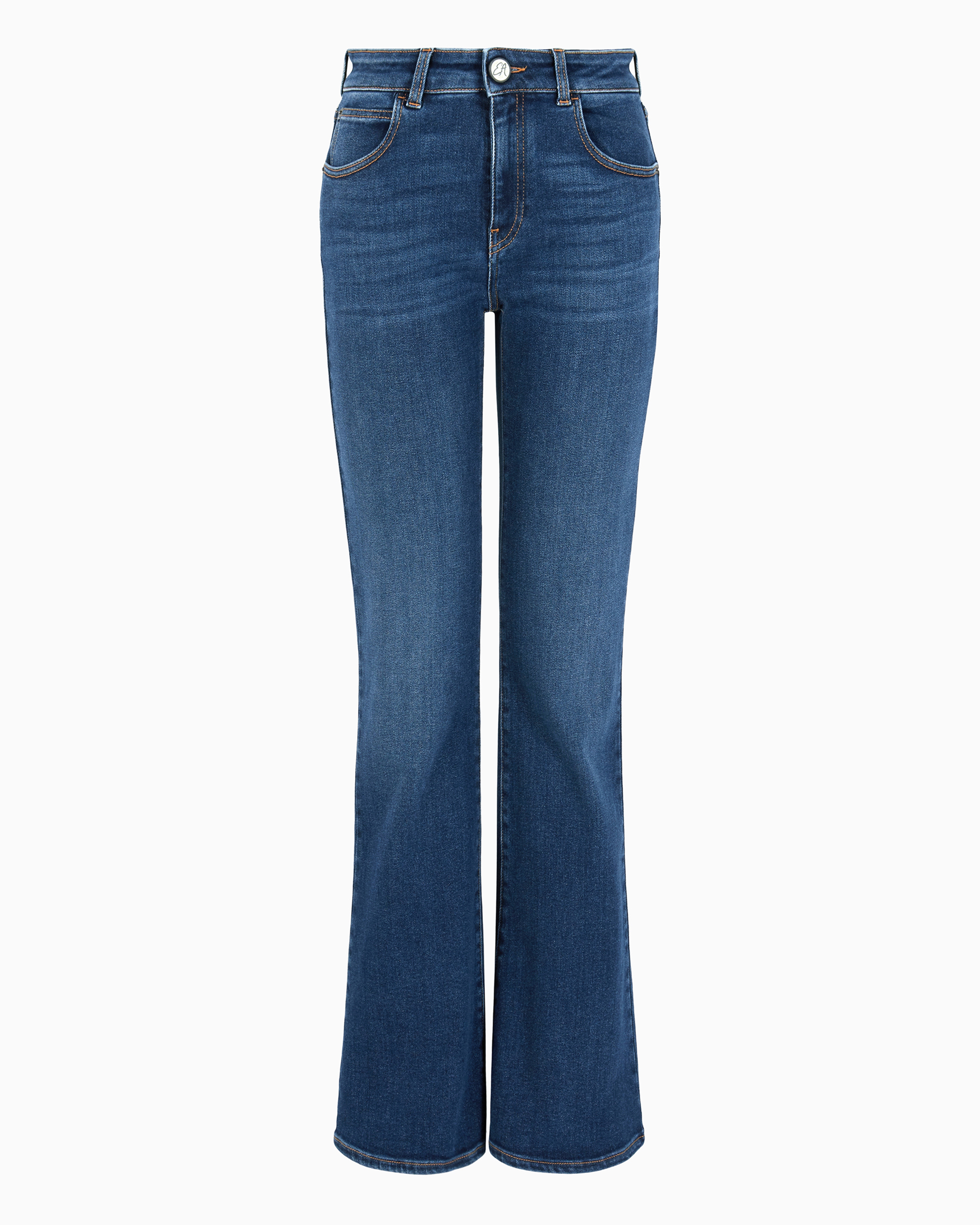 Emporio Armani Official Store Asv J47 Mid-high Rise Jeans With A Flared Leg In A Worn-look Organic Stretch Denim In Blue