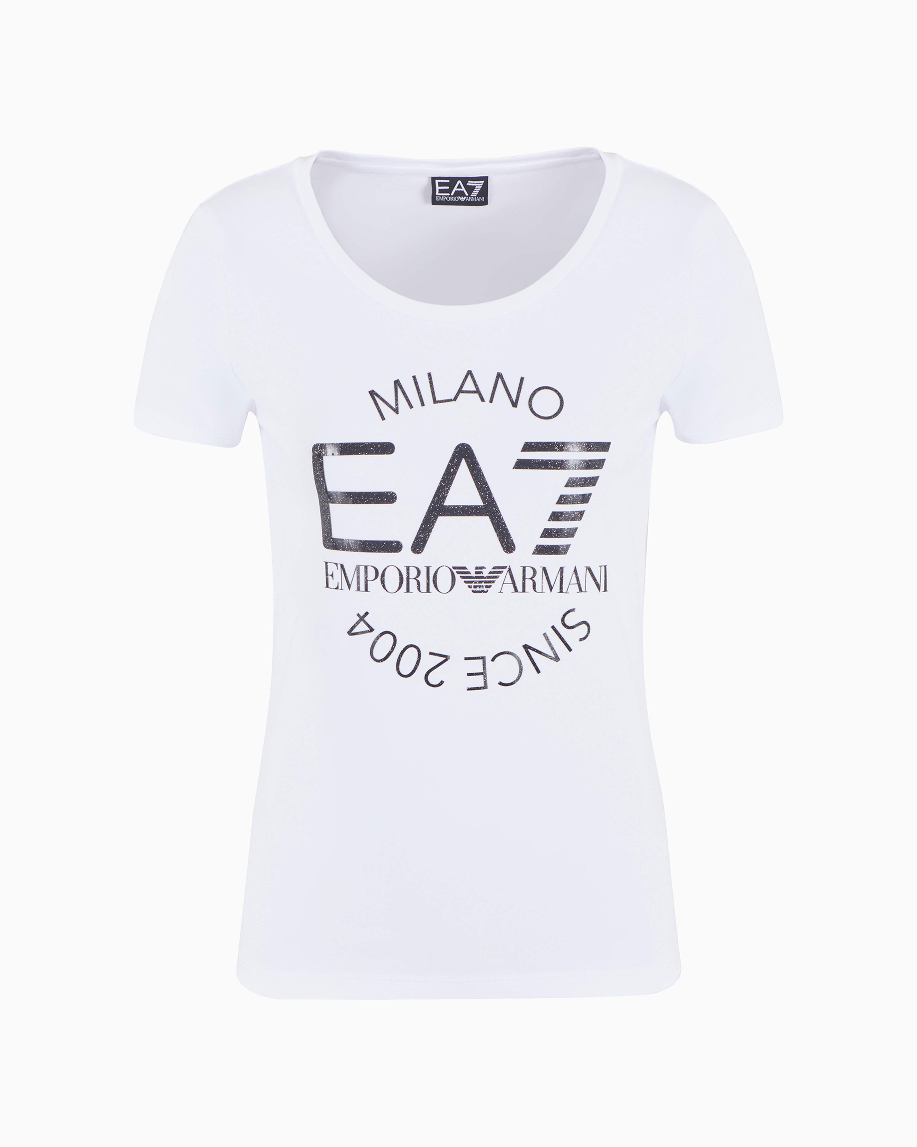 Shop Ea7 Logo Series Crossover Stretch-cotton Crew-neck T-shirt In White