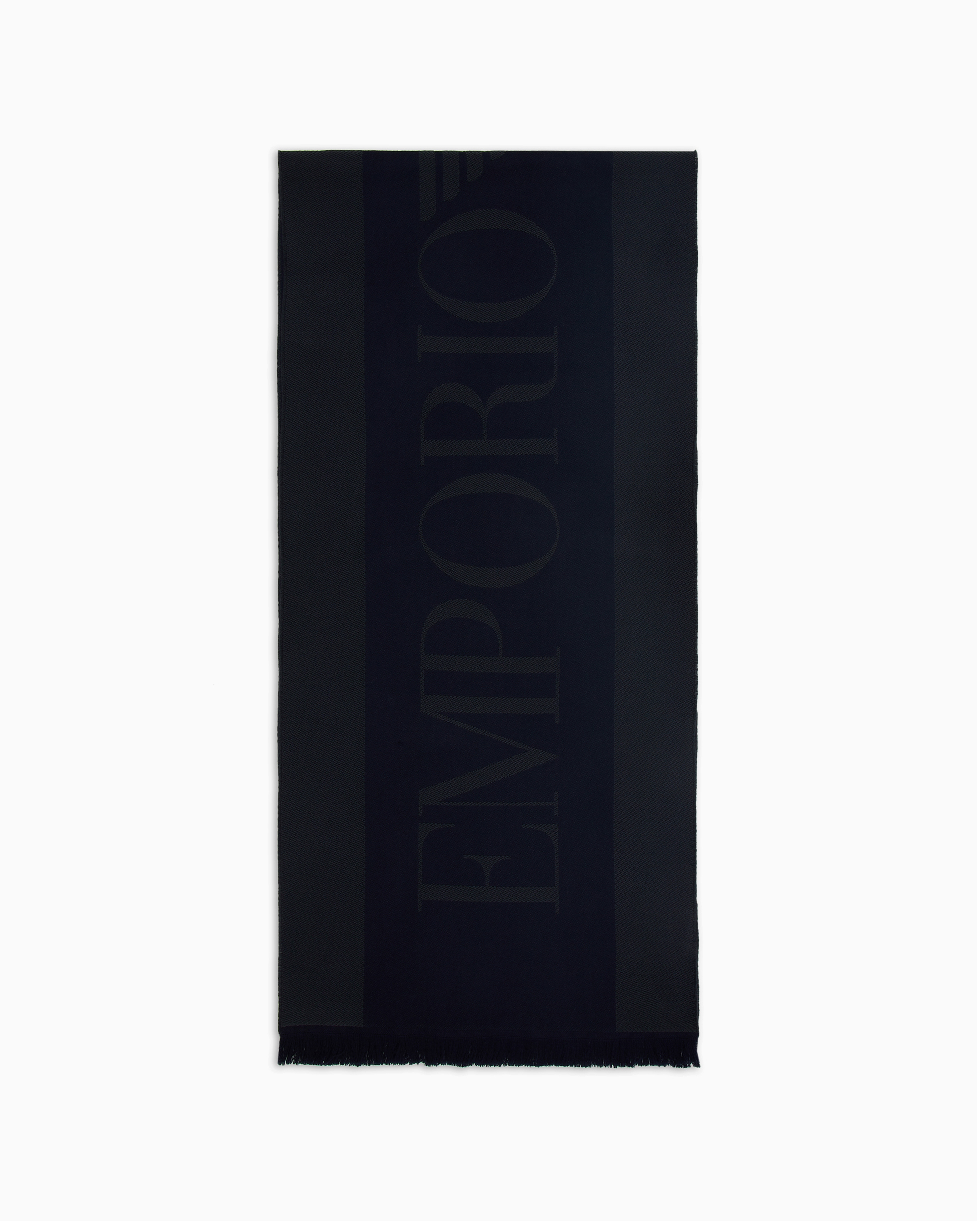 Emporio Armani Official Store Wool Scarf With Jacquard Logo Lettering In Blue