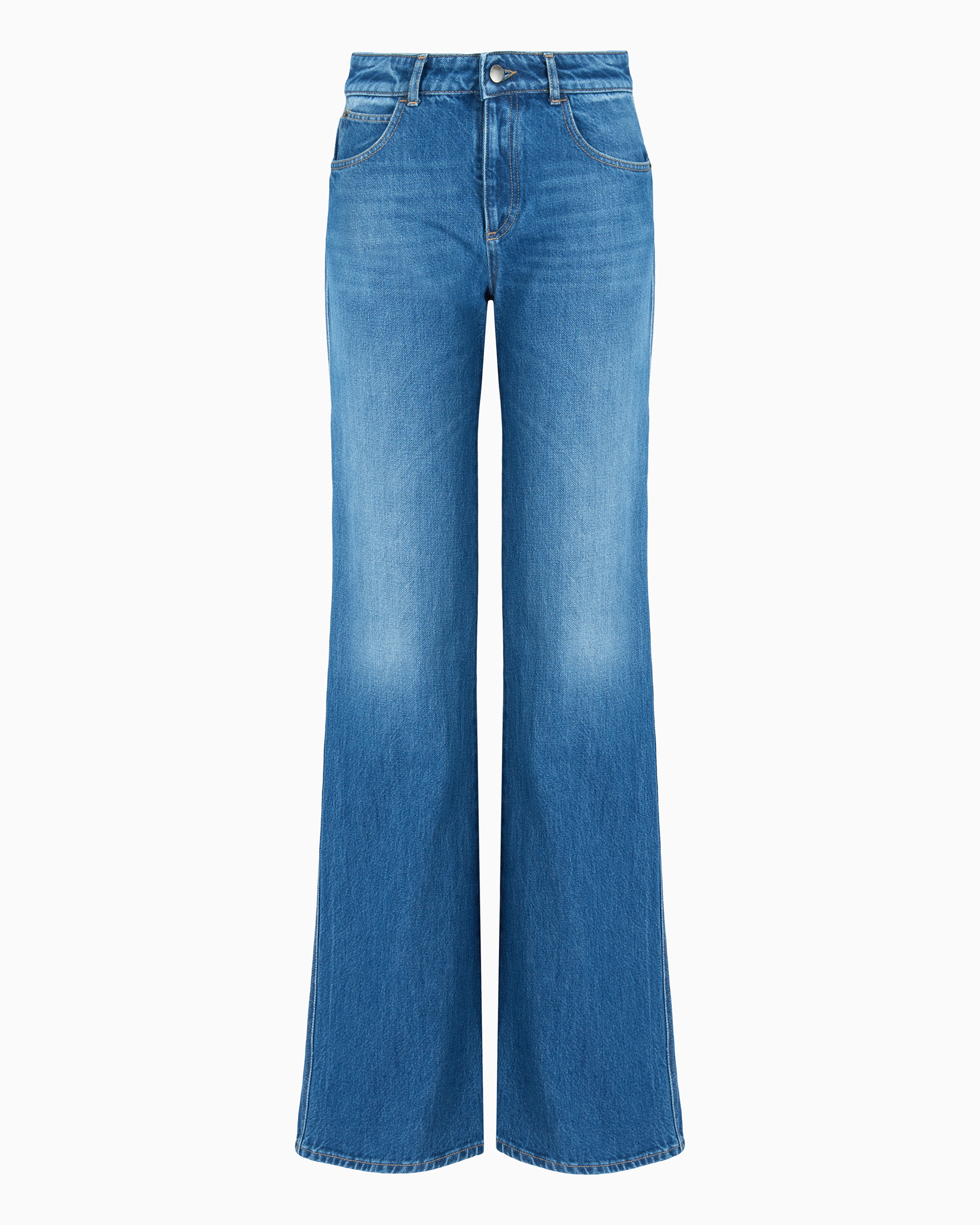 Emporio Armani Official Store J9d Mid-rise Jeans With A Flared Hem In Vintage-look Denim In Medium Blue