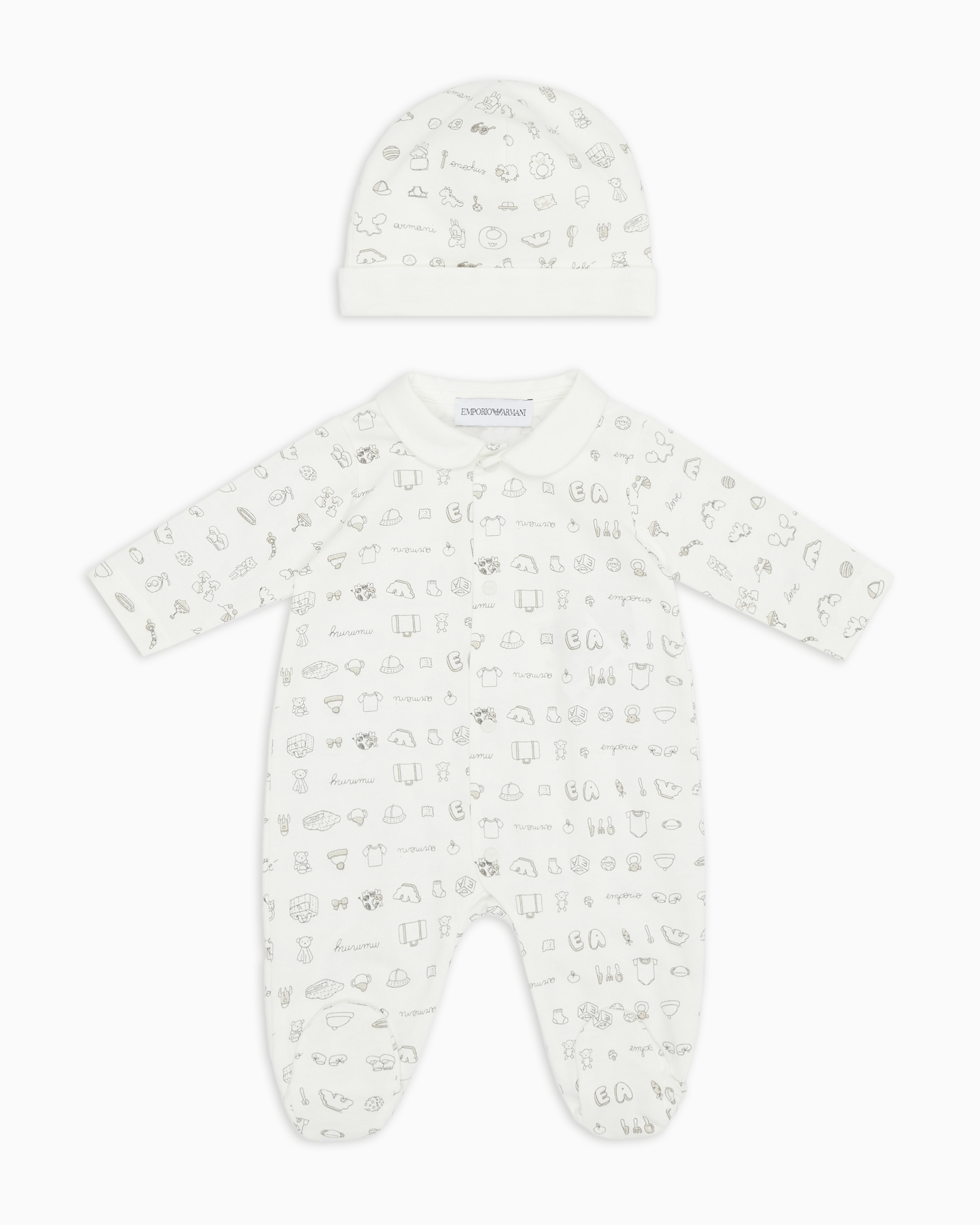 Shop Emporio Armani Tendresse Printed Jersey Onesie And Beanie Gift Set In Beige