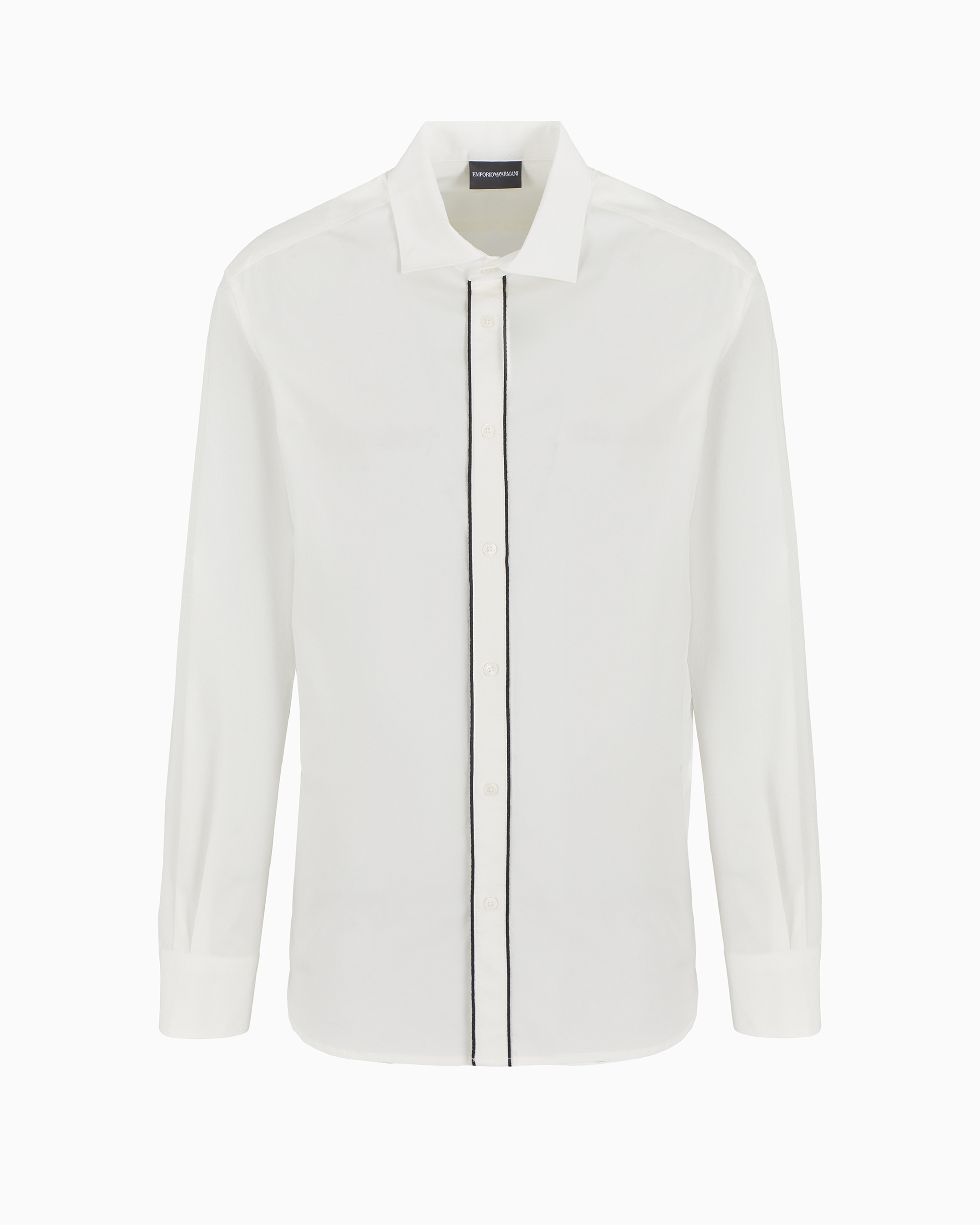 Emporio Armani Official Store Pima Canvas Shirt With Piped Placket In White