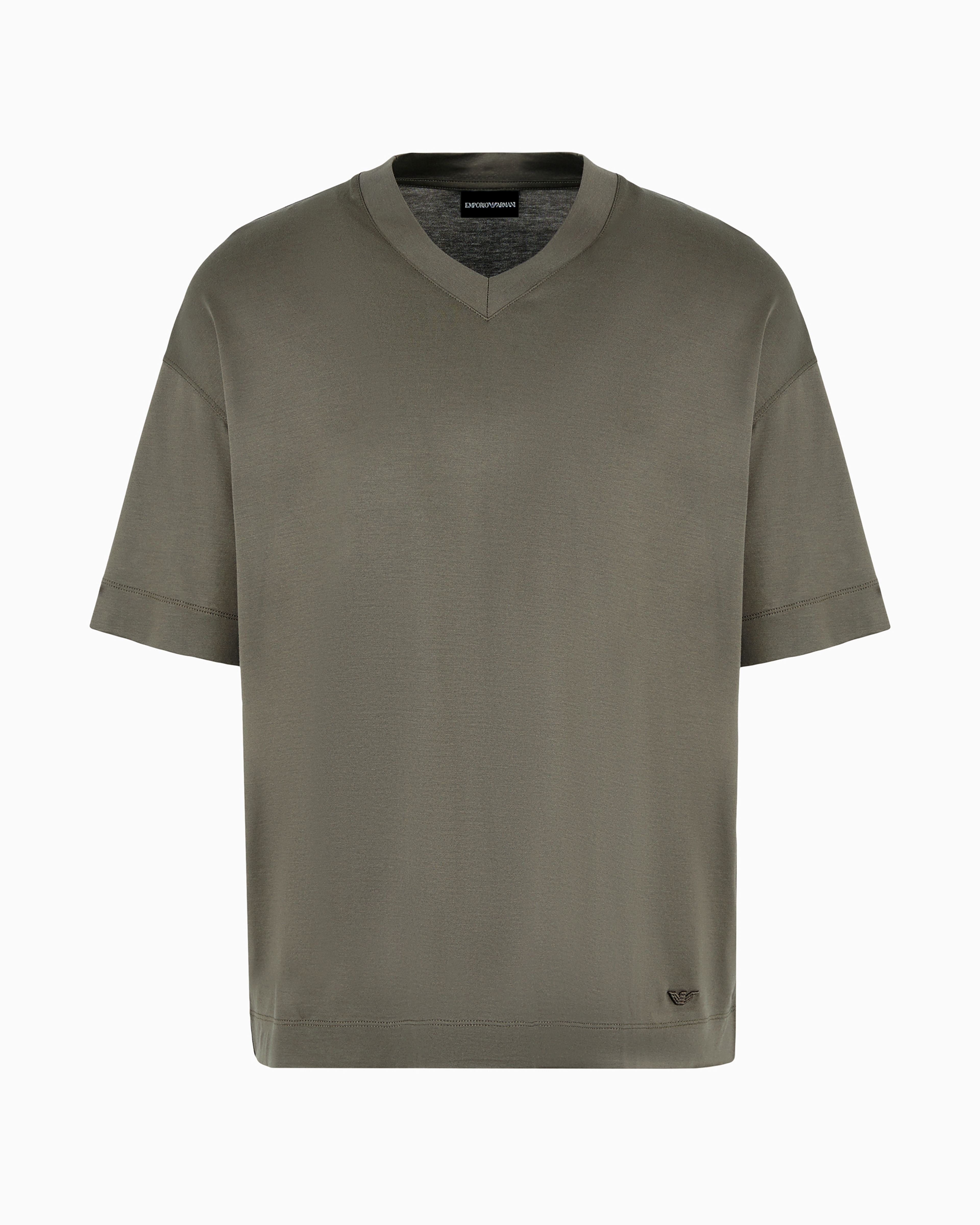 Emporio Armani Official Store Asv T-shirt Mit V-ausschnitt Aus Lyocell-mischjersey In Military-grün