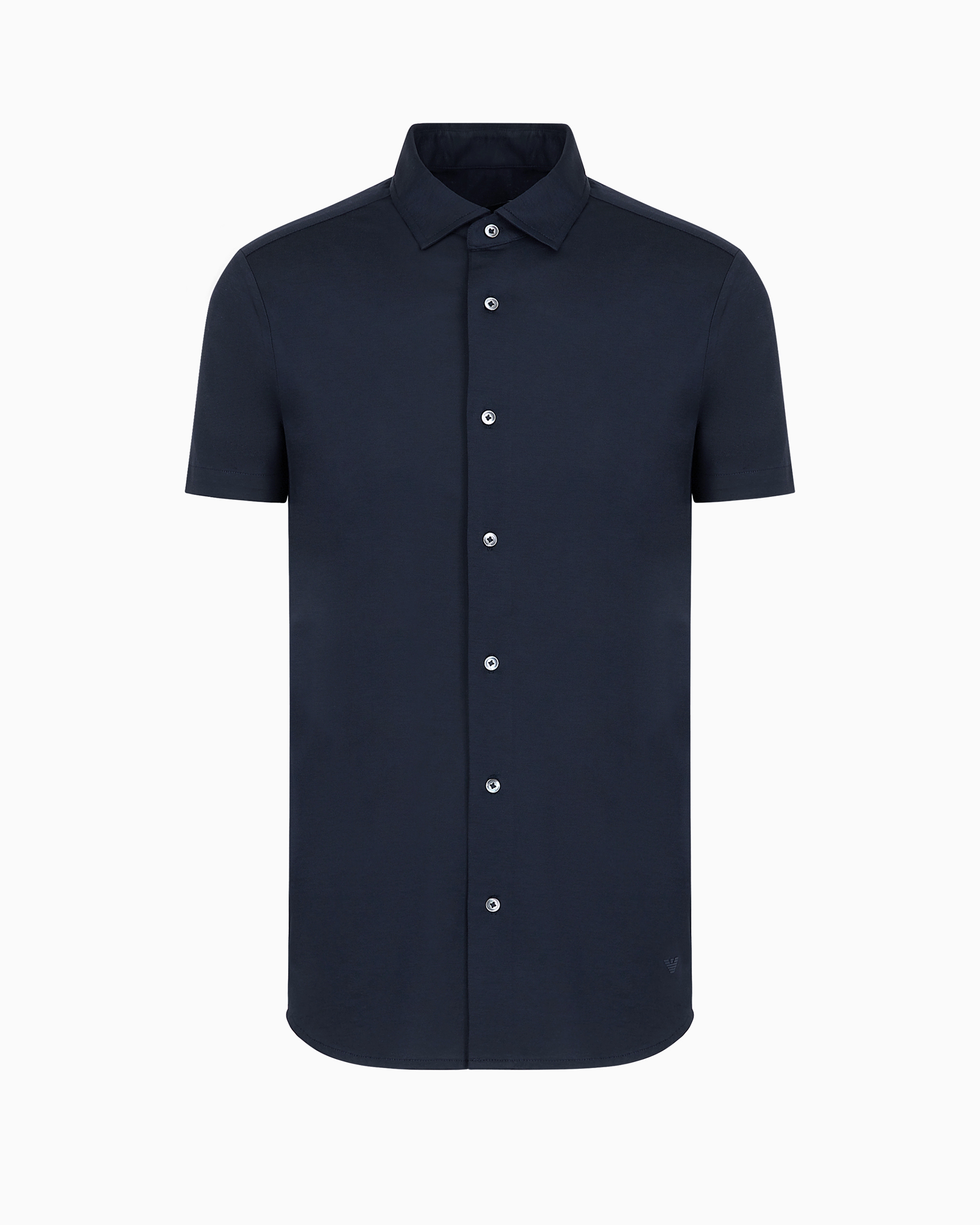 Emporio Armani Short-sleeved Tencel Jersey Blend Shirt In Navy Blue