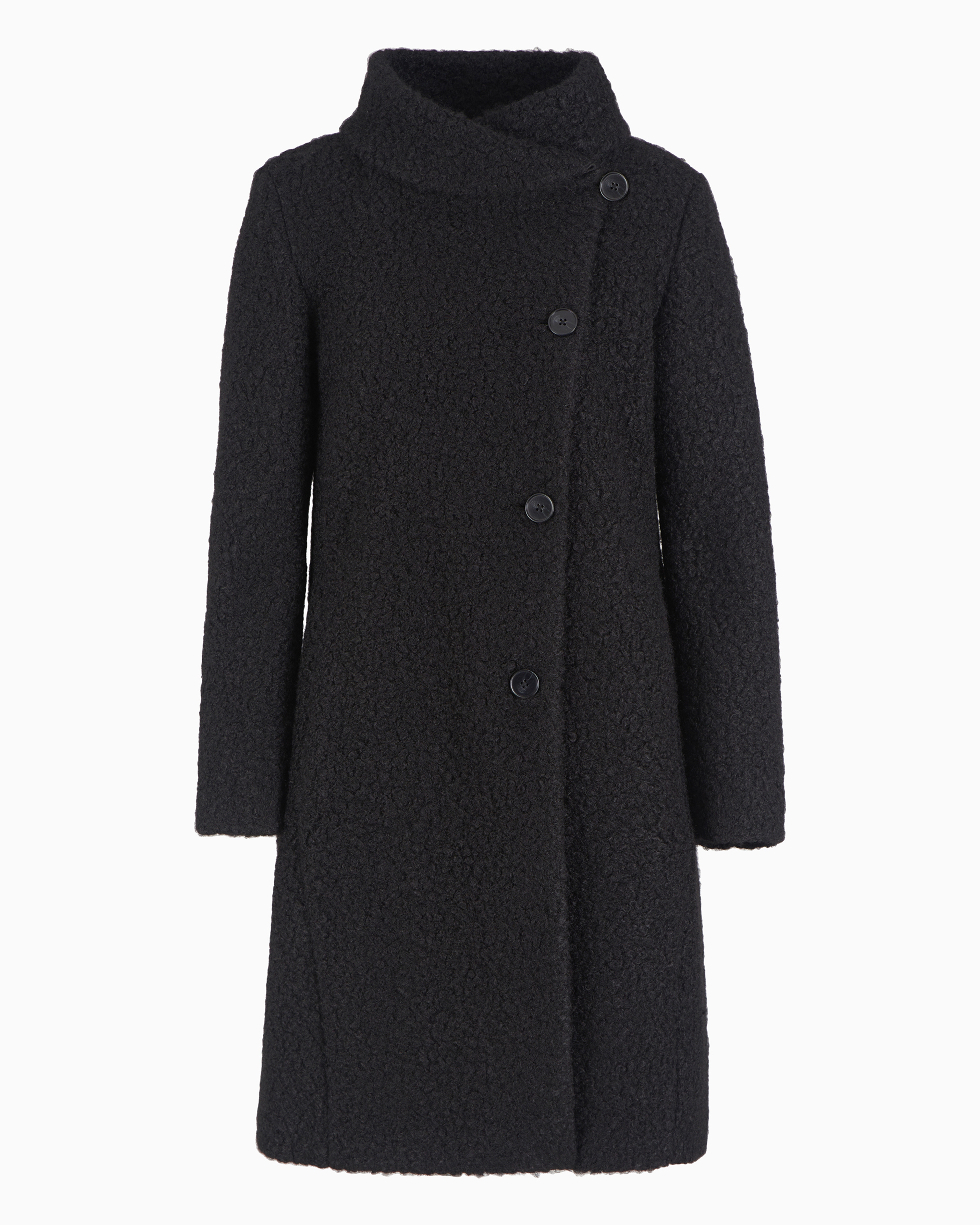 Emporio Armani Bouclé Cloth Coat With Off-centre Closure In Black