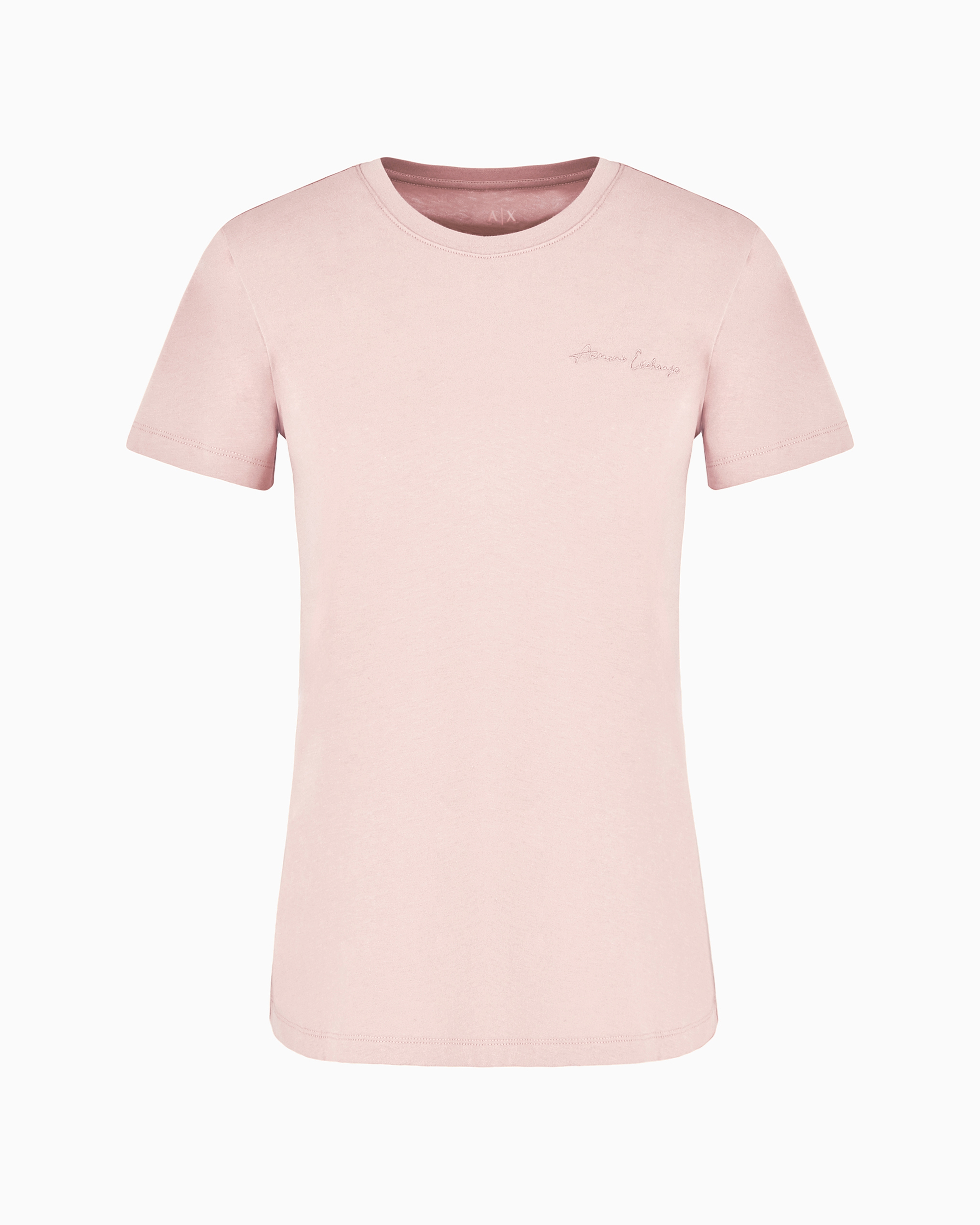 Armani Exchange Official Store Regular Fit T-shirt With Mini Signature Print In Asv Cotton In Rosa Chiaro