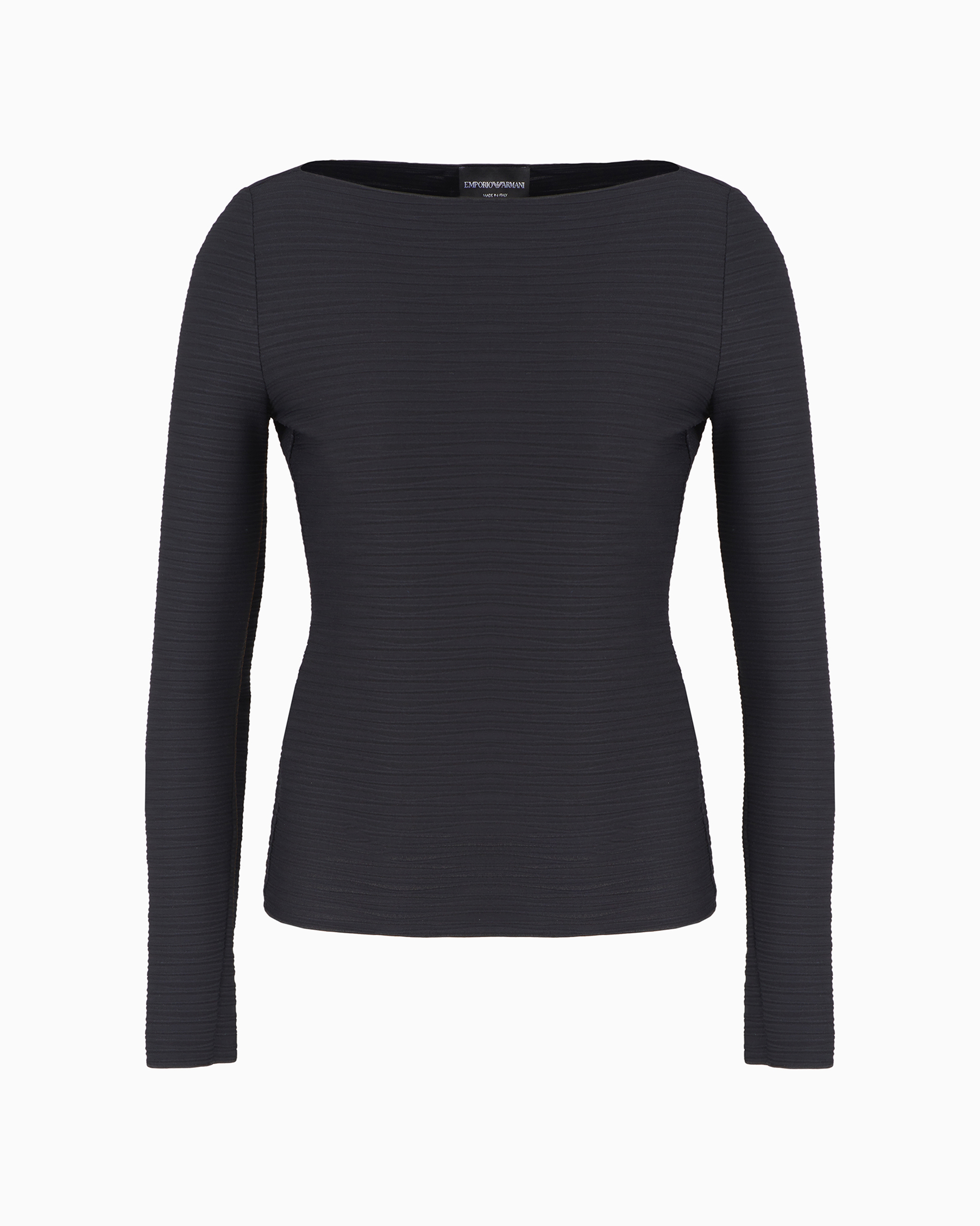 Emporio Armani Official Store Stretch Jacquard Nylon Jersey Boat-neck Jumper In Black