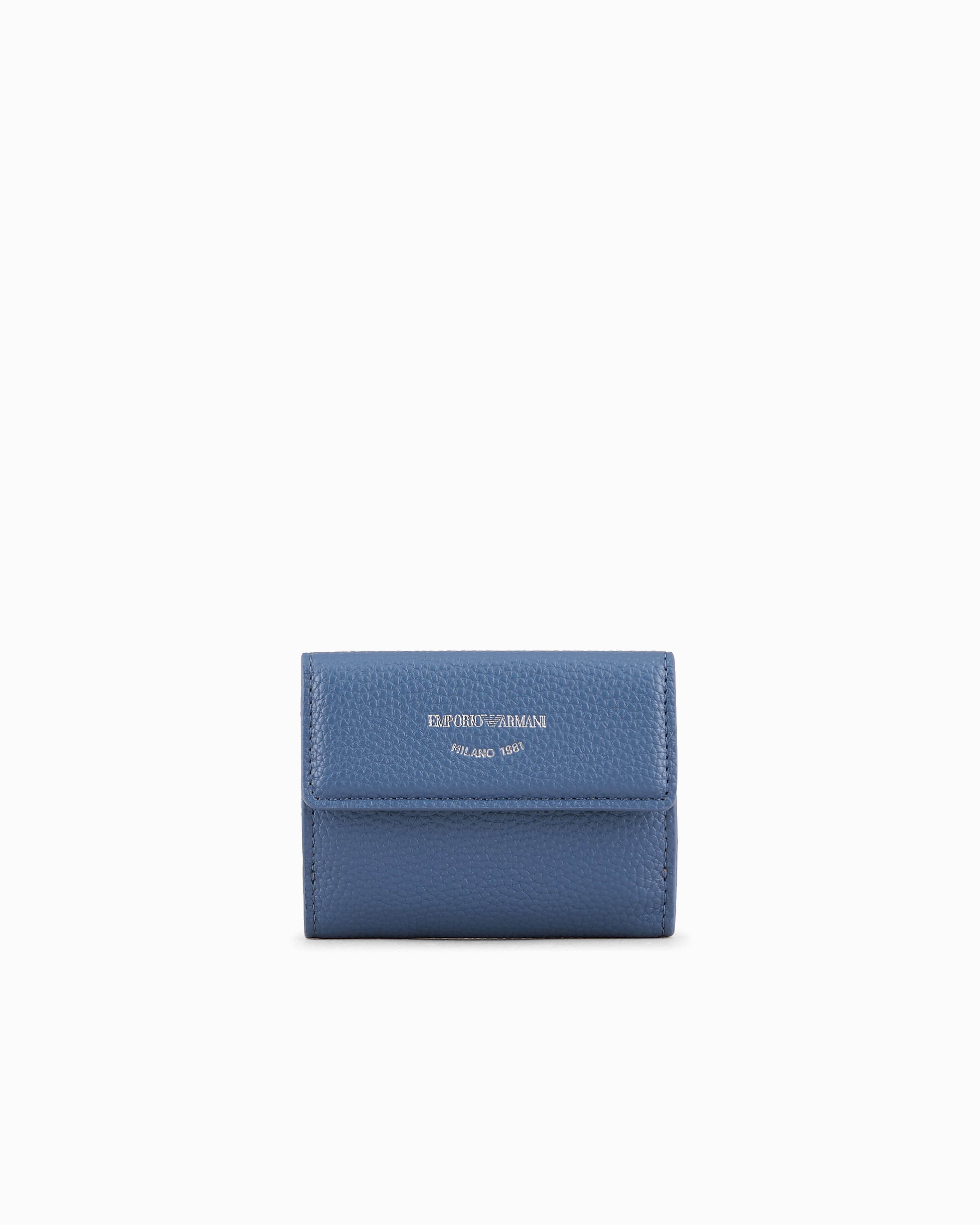 Emporio Armani Myea Trifold Wallet With Deer Print In Blue